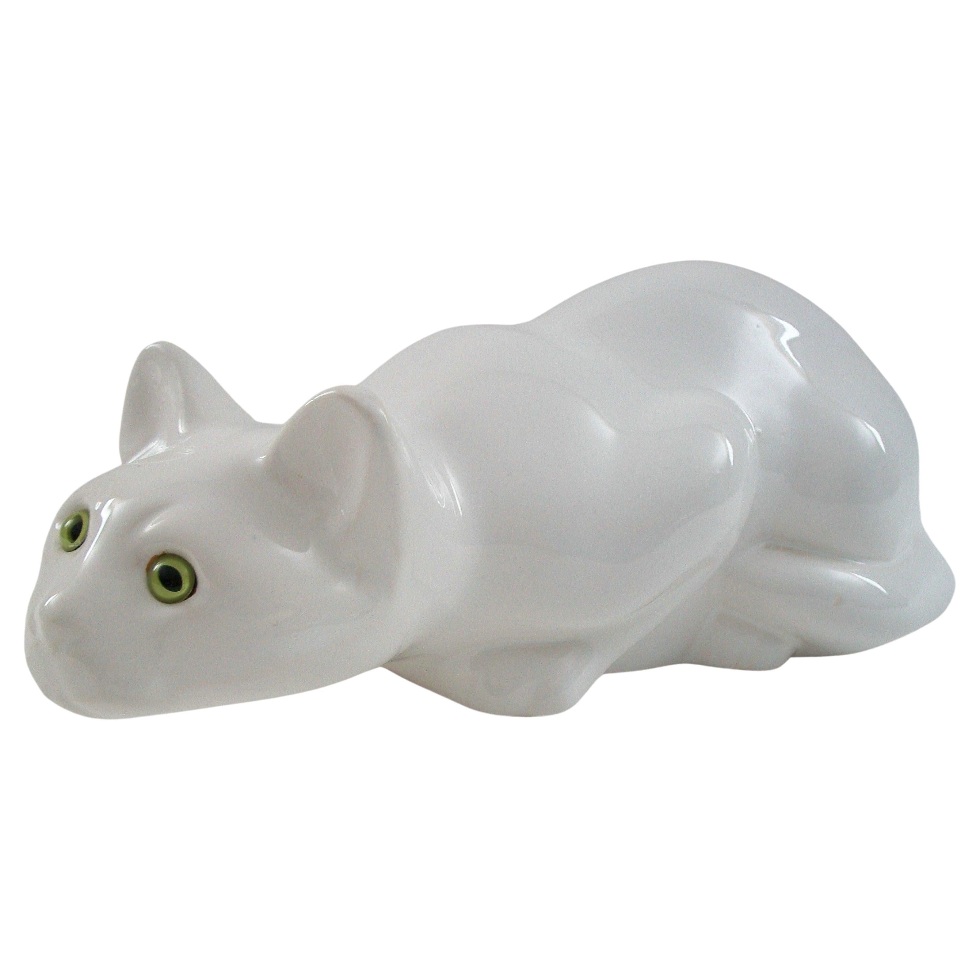 Vintage Ceramic Cat with Green Glass Eyes - Italy - Circa 1980's For Sale