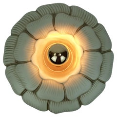 vintage ceramic CEILING LIGHT or sconce flower shape beige brown 1970s
