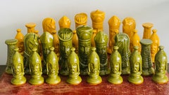Vintage Ceramic Chess Set as Antique Warriors Figurines