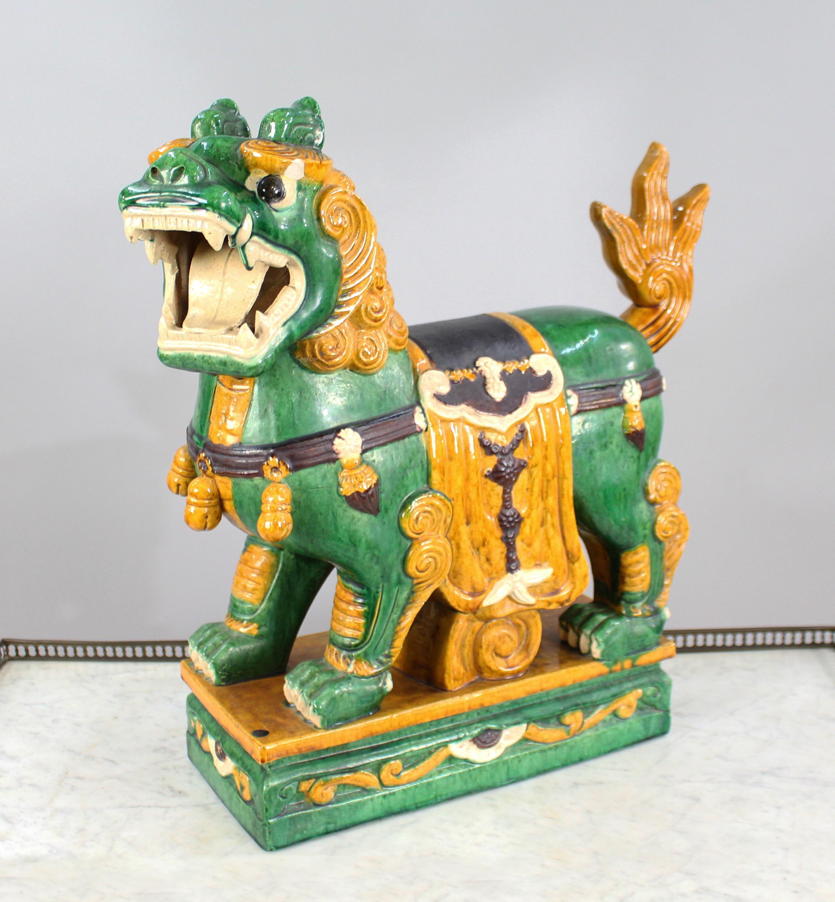 Period: 
Vintage, 20th century, Chinese

Composition:
Ceramic

Condition:
Offered in good condition. A few small marks to dog and glaze. Chip to brow of dog. Old glue to base of tail
 

 

Good looking decorative Chinese guardian lion