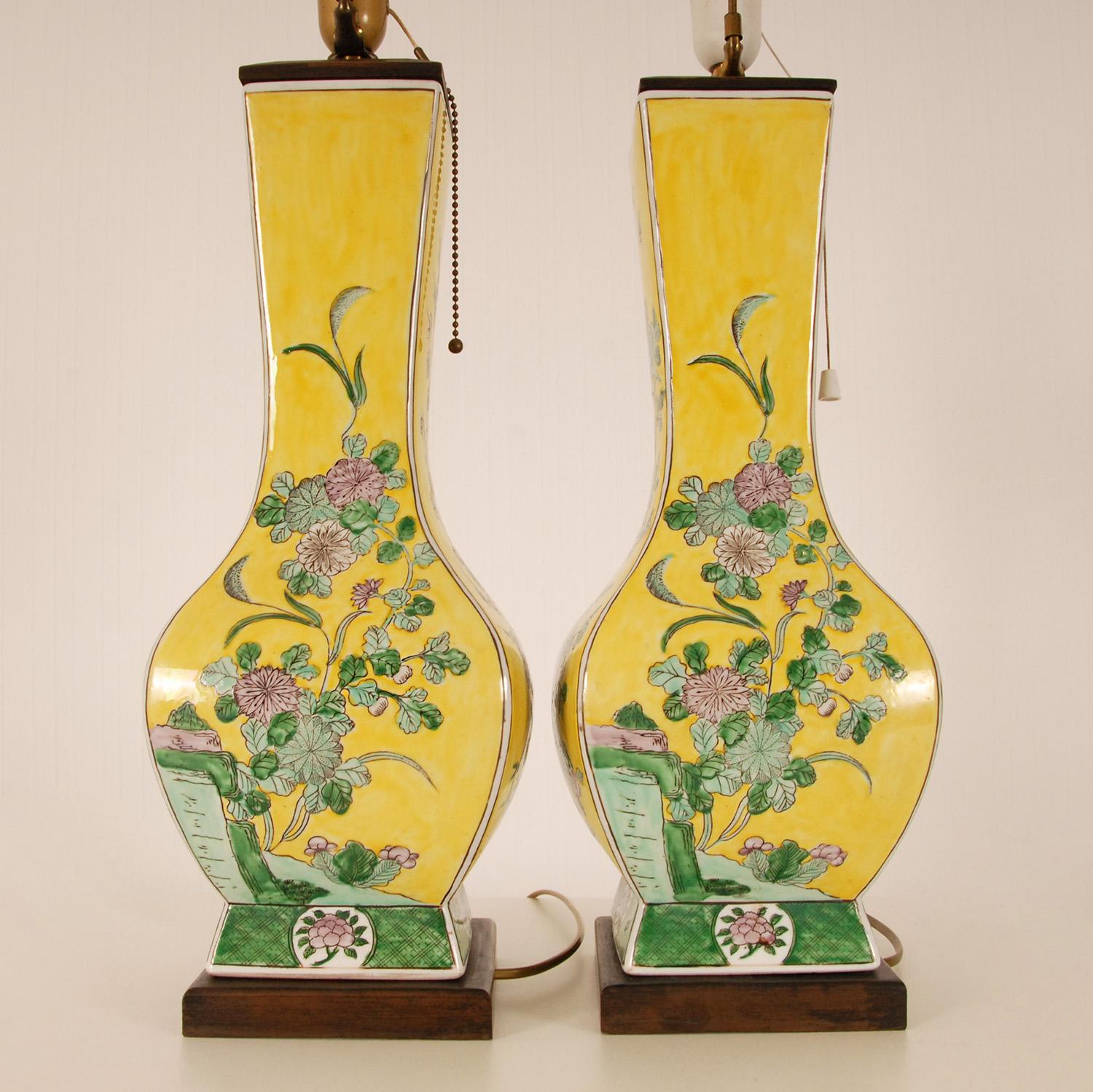 Vintage Ceramic Chinoiserie Lamps Famille Jaune and Famille Verte Table Lamps 2