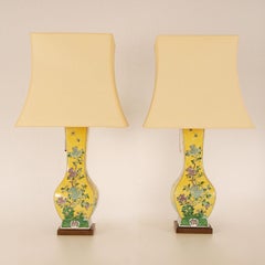 Vintage Ceramic Chinoiserie Lamps Famille Jaune and Famille Verte Table Lamps