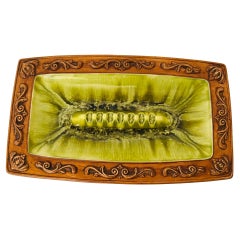 Vintage Ceramic Cigar Ashtray Green and Brown Glaze by Treasure Craft USA