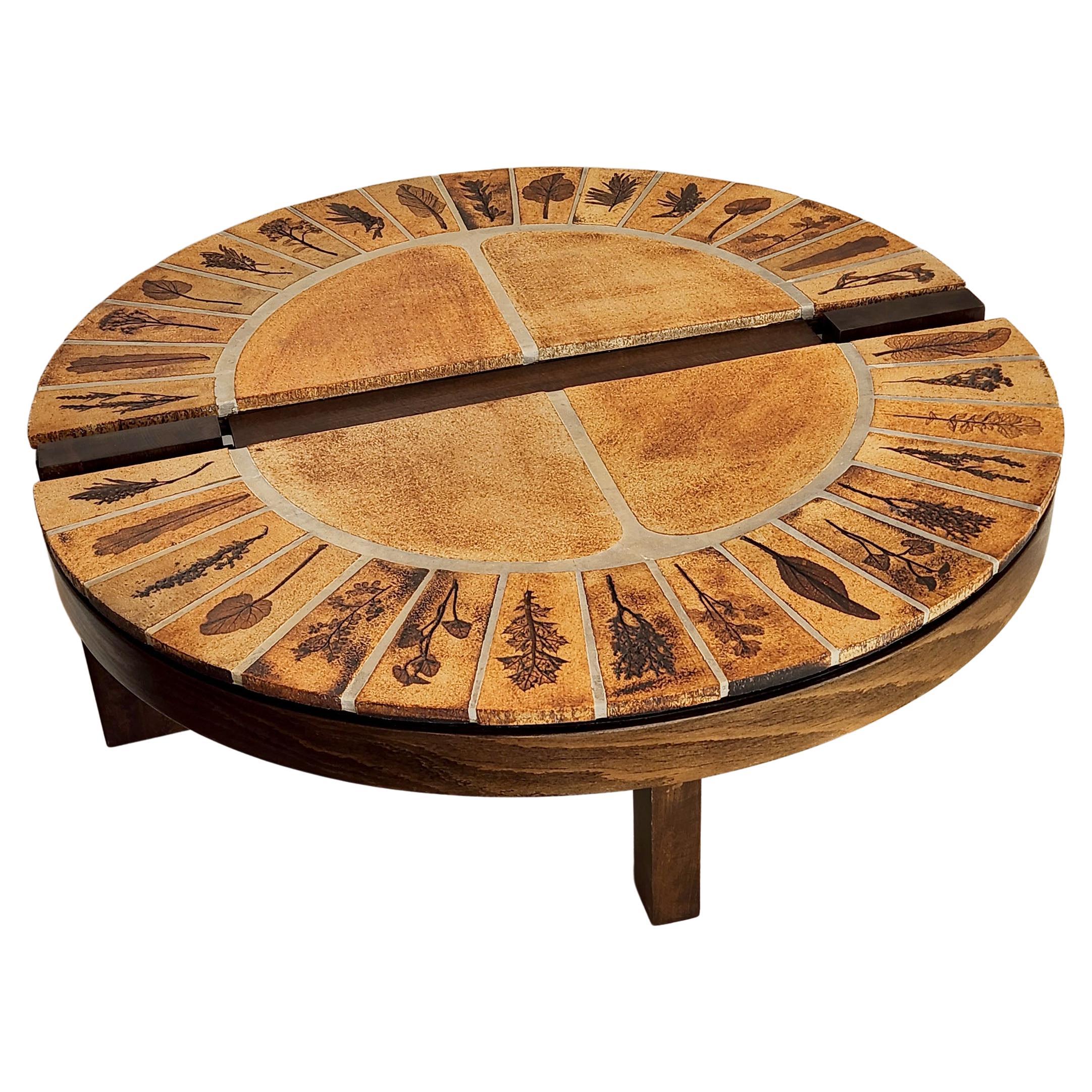 Roger Capron - Ovoid Ceramic Split Coffee Table, Garrigue Tiles, Wood Frame For Sale