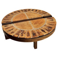 Ovoid Ceramic Split Coffee Table, Garrigue Tiles, Wood Frame, Roger Capron