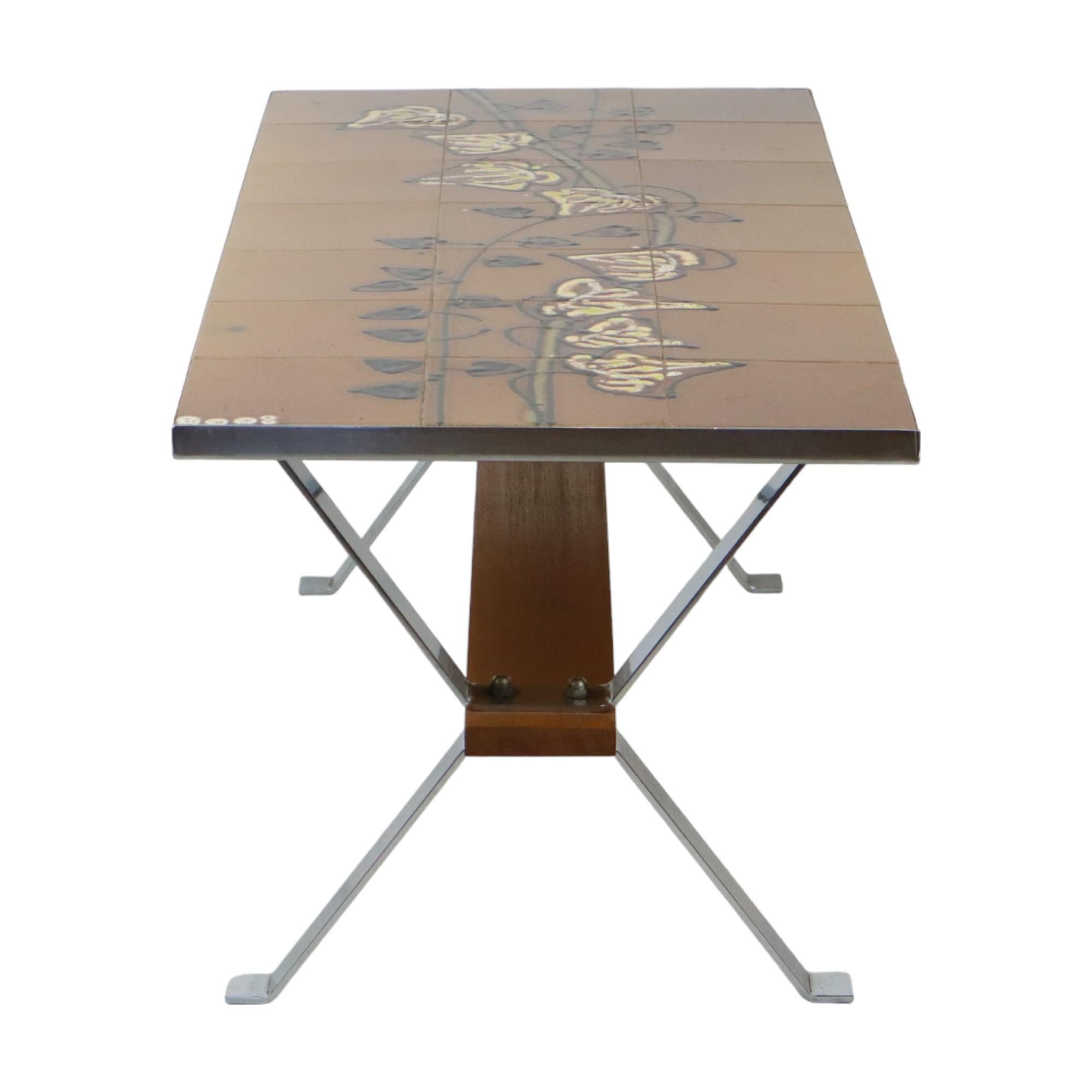 Vintage-Couchtisch/Kacheltisch aus Keramik Adri Belarti, Adri Belarti, Seventies Design 109 cm (Ende des 20. Jahrhunderts) im Angebot