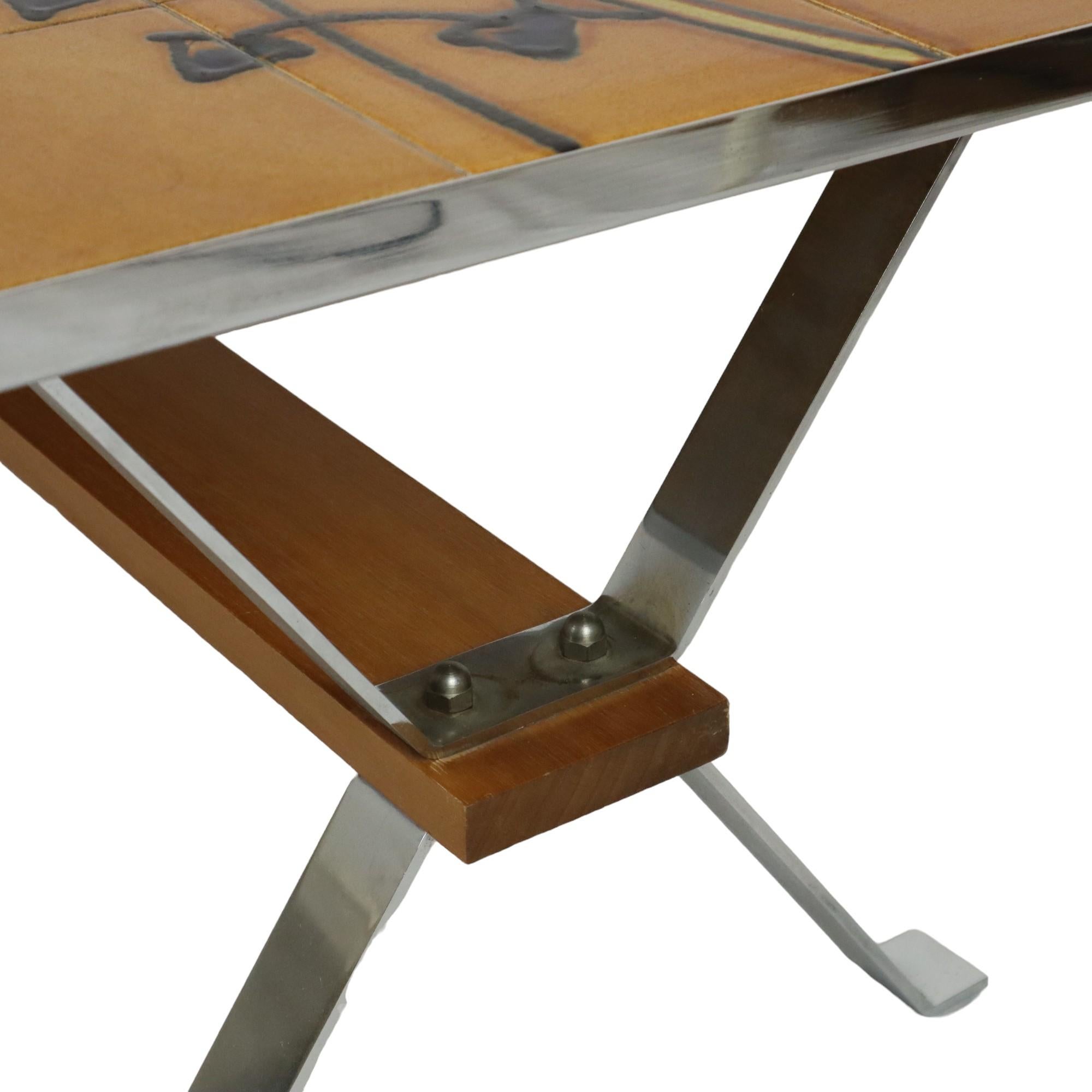 Vintage-Couchtisch/Kacheltisch aus Keramik Adri Belarti, Adri Belarti, Seventies Design 109 cm (Ende des 20. Jahrhunderts) im Angebot