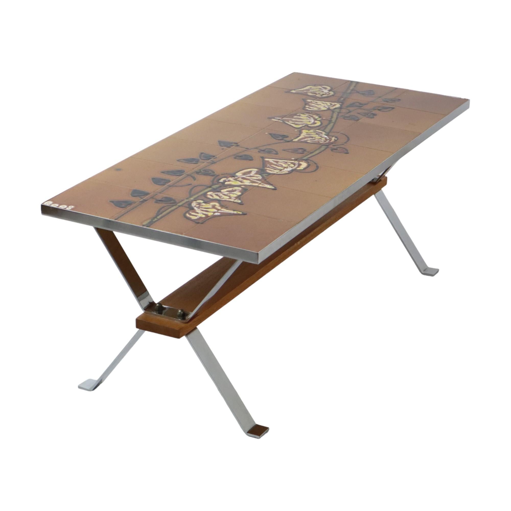 Vintage-Couchtisch/Kacheltisch aus Keramik Adri Belarti, Adri Belarti, Seventies Design 109 cm im Angebot 1