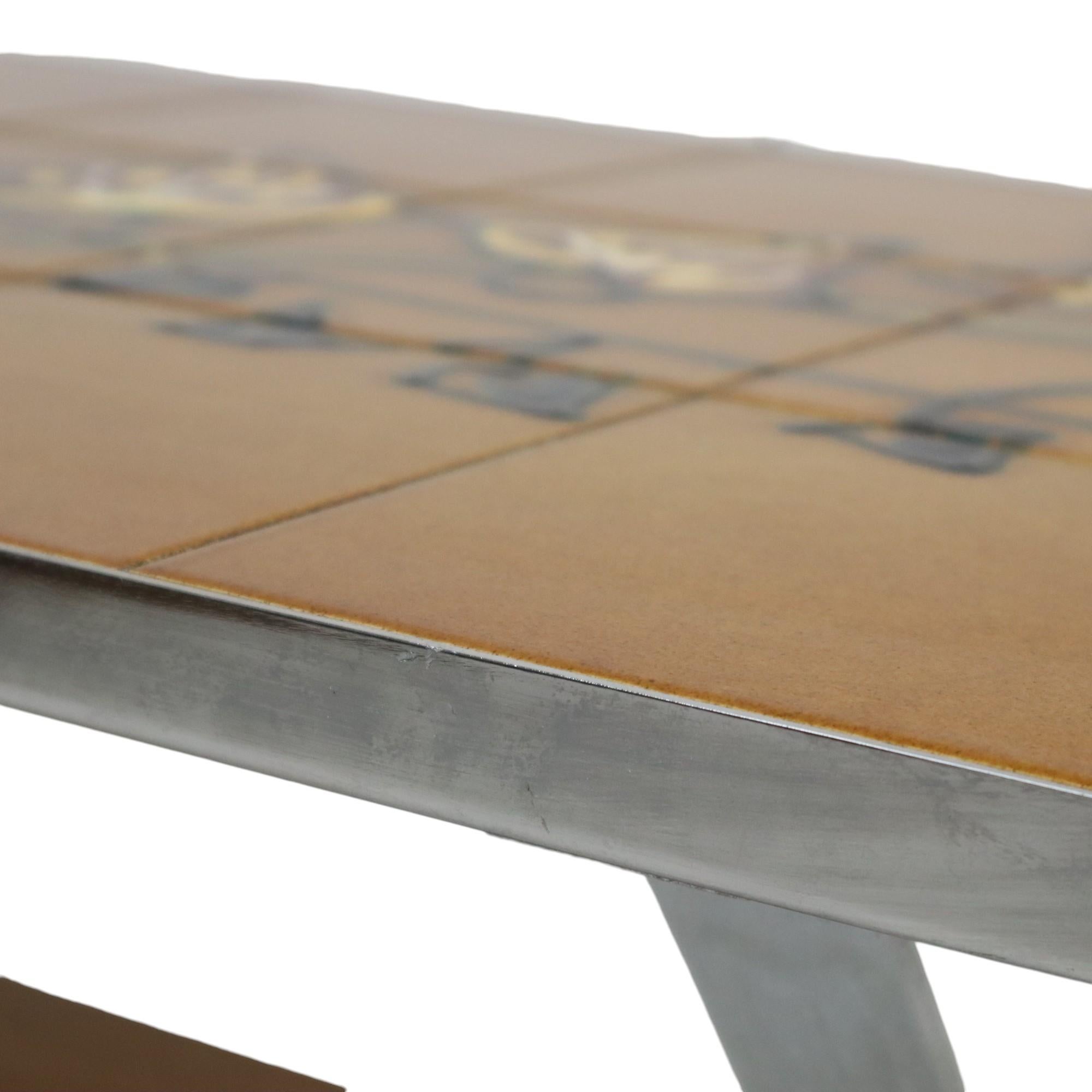 Vintage-Couchtisch/Kacheltisch aus Keramik Adri Belarti, Adri Belarti, Seventies Design 109 cm im Angebot 1