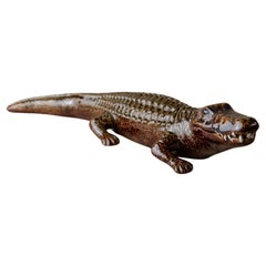 Vintage Ceramic Crocodile Sculpture by Coccodrillo, Multicolored Glaze, Italy