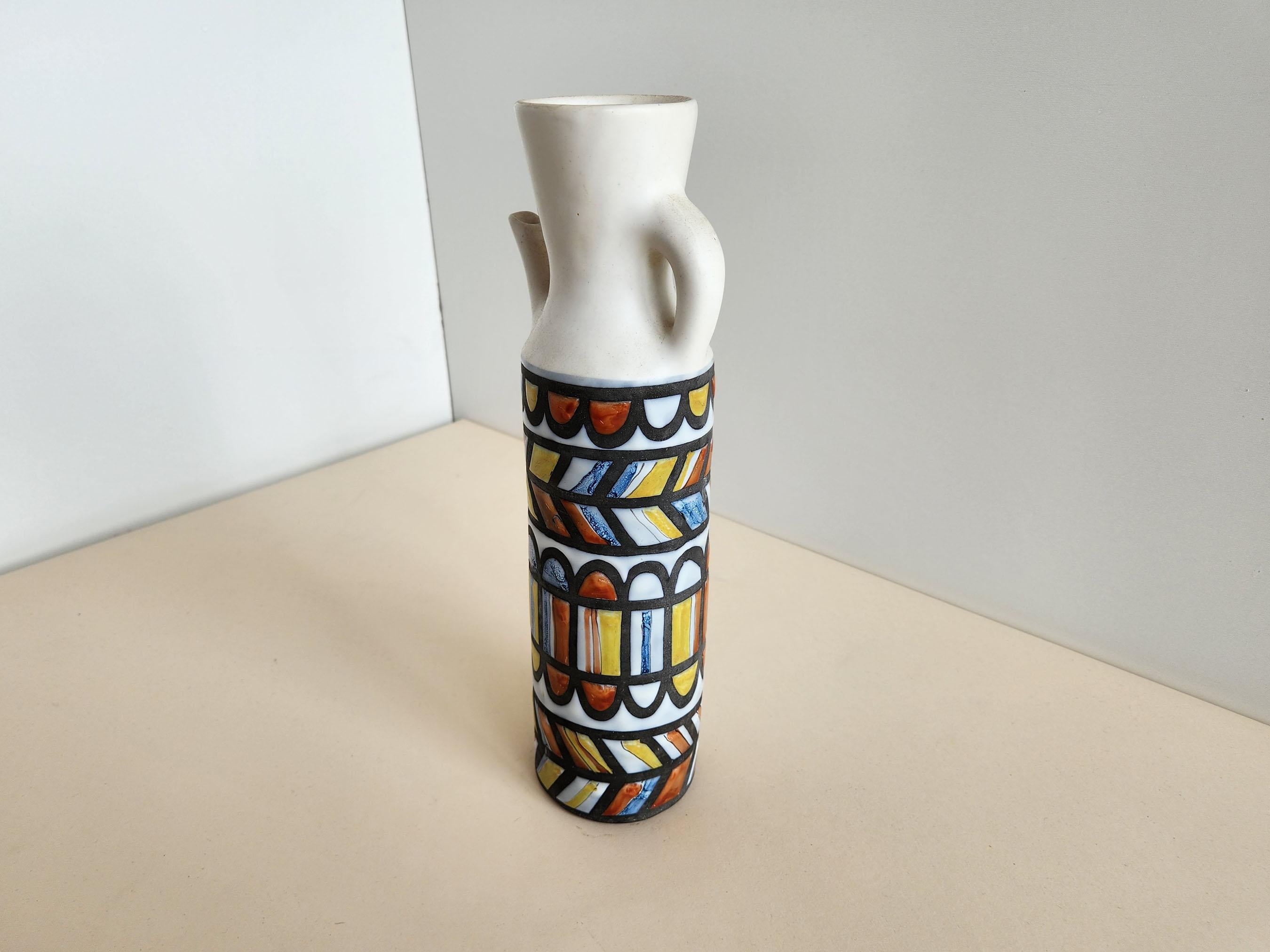 Roger Capron - Vintage Ceramic Decanter with Abstract Motive In Excellent Condition For Sale In Stratford, CT