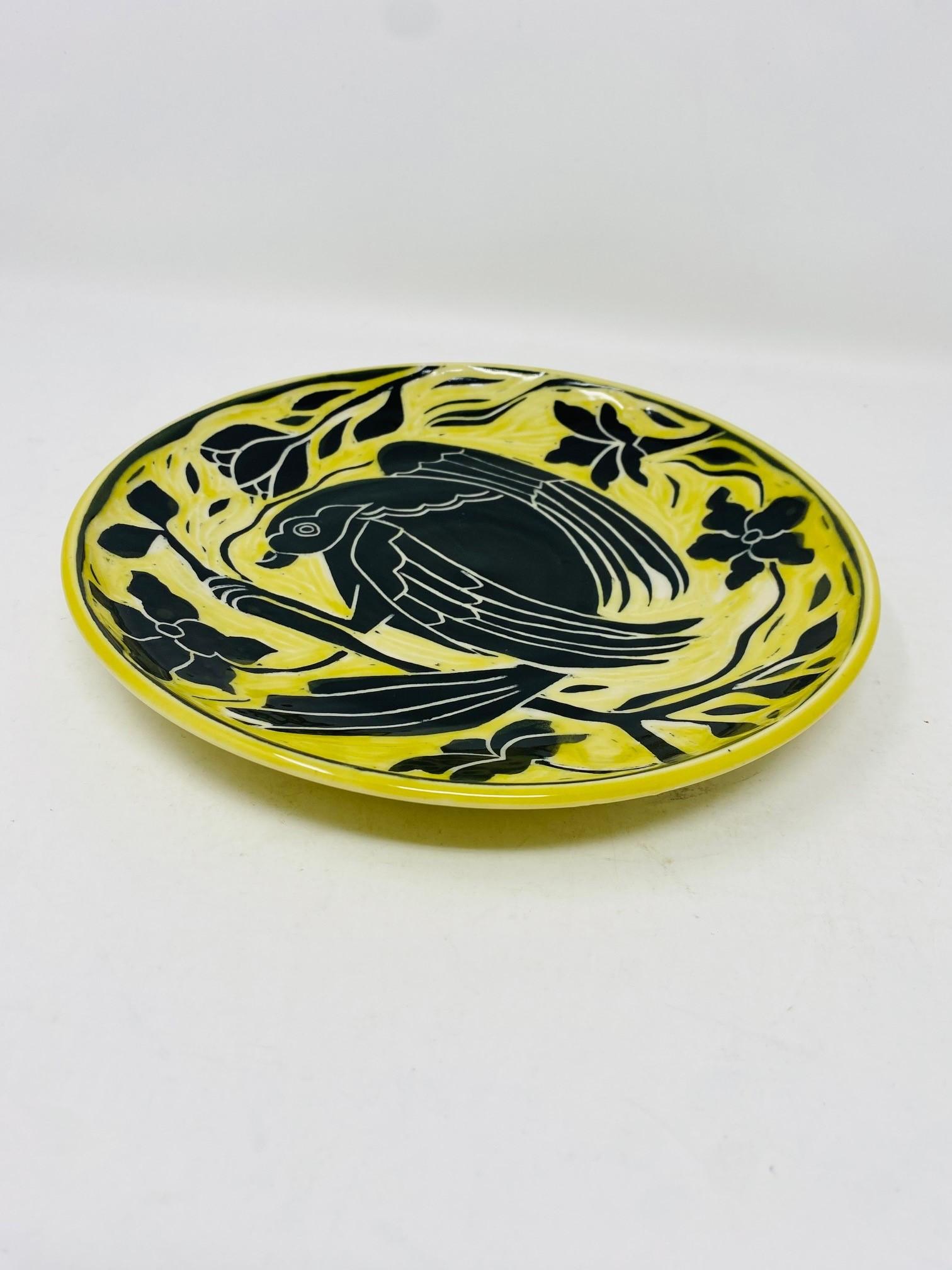 American Vintage Ceramic Decorative Dish with Bird Figure by Wert Ceramics For Sale