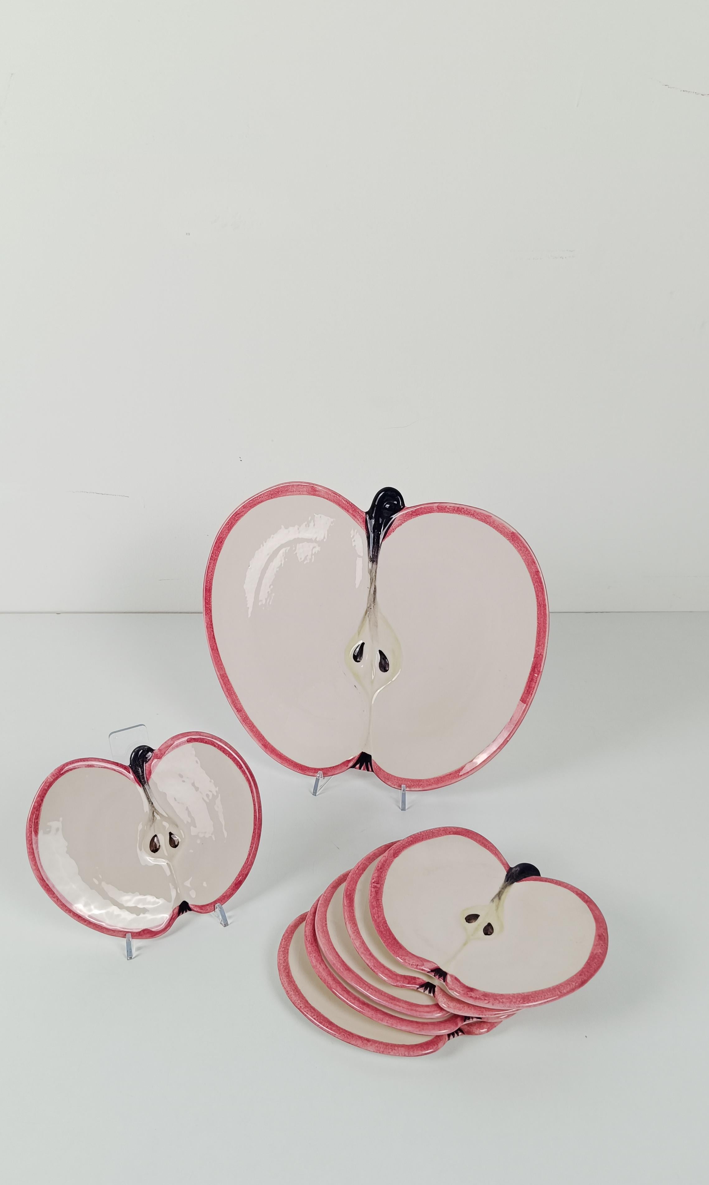 Vintage Ceramic Dessert Set Plates in Apple shape, Ernestine style, Italy 70s im Angebot 6