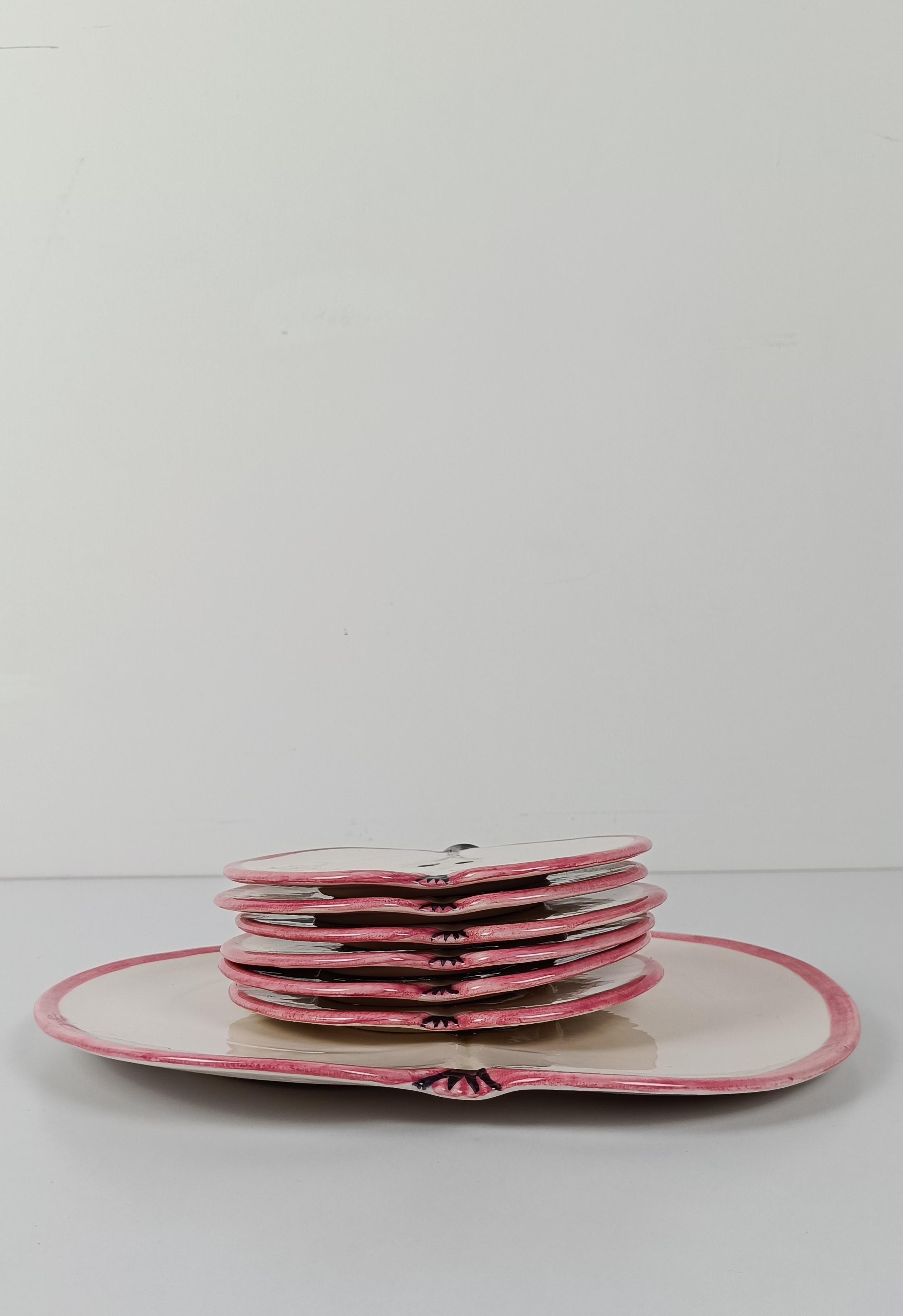 Vintage Ceramic Dessert Set Plates in Apple shape, Ernestine style, Italy 70s im Angebot 10