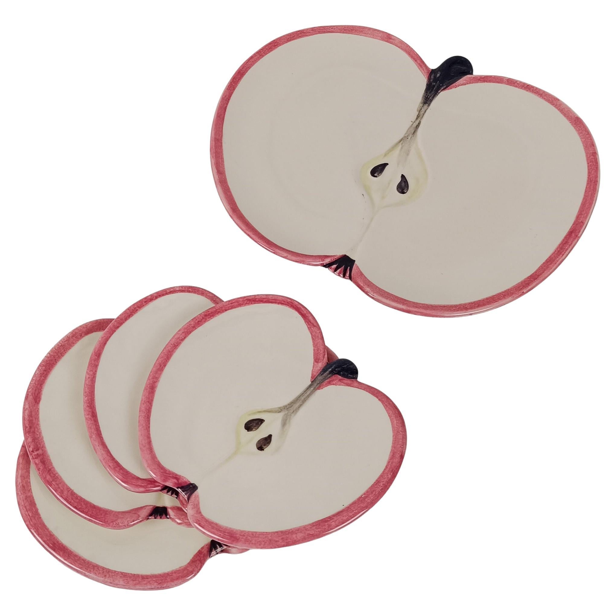 Vintage Ceramic Dessert Set Plates in Apple shape, Ernestine style, Italy 70s im Angebot
