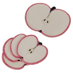Vintage Ceramic Dessert Set Plates in Apple shape, Ernestine style, Italy 70s