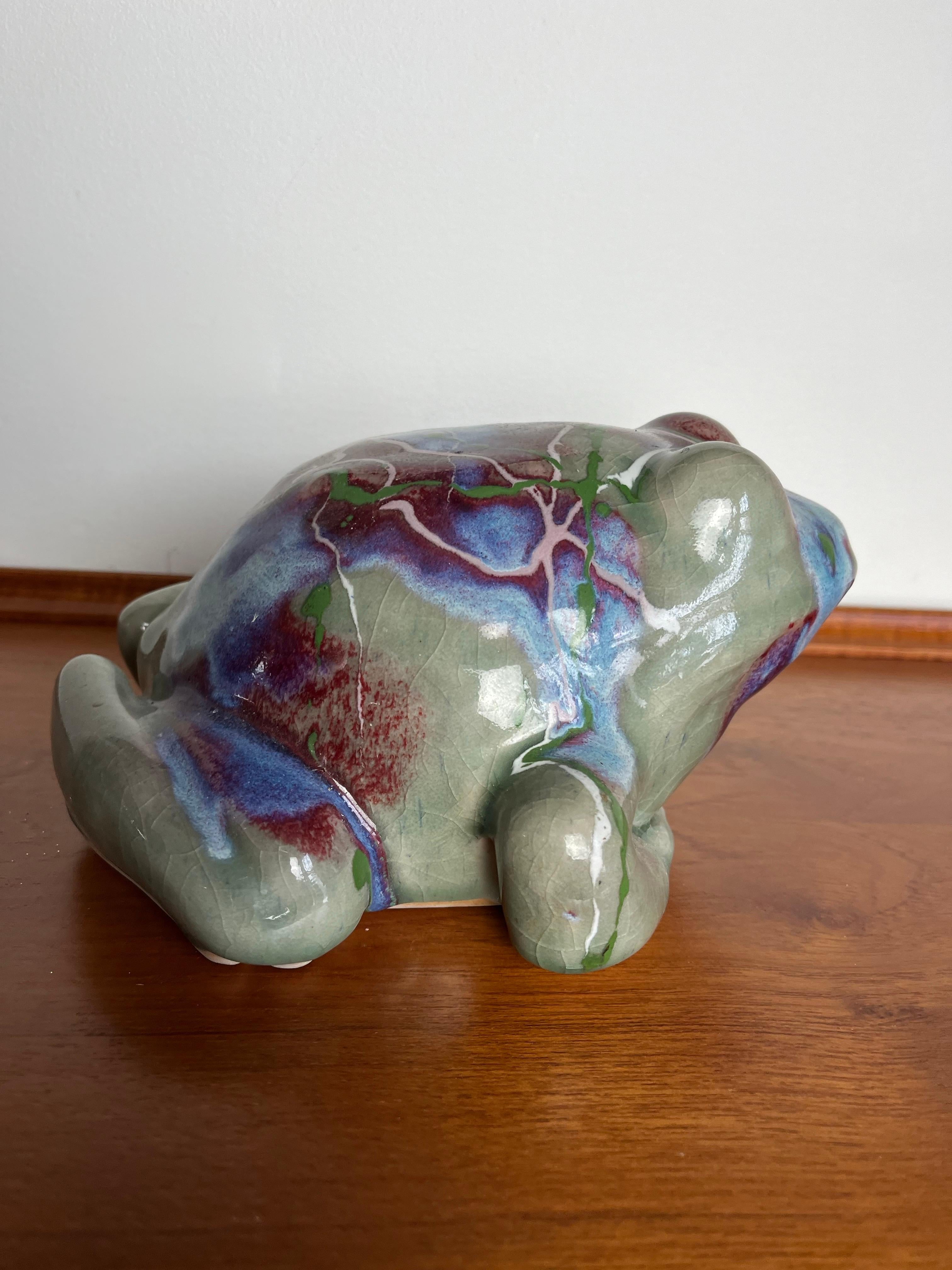 Sconosciuto Rana vintage in ceramica con smalto a goccia in vendita