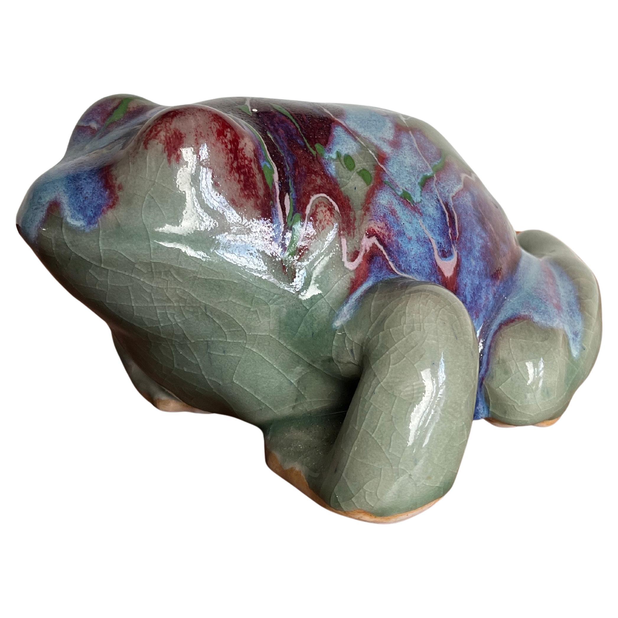 Rana vintage in ceramica con smalto a goccia