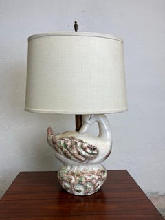 Vintage Ceramic Swan Duck Lamp Crackle Glaze