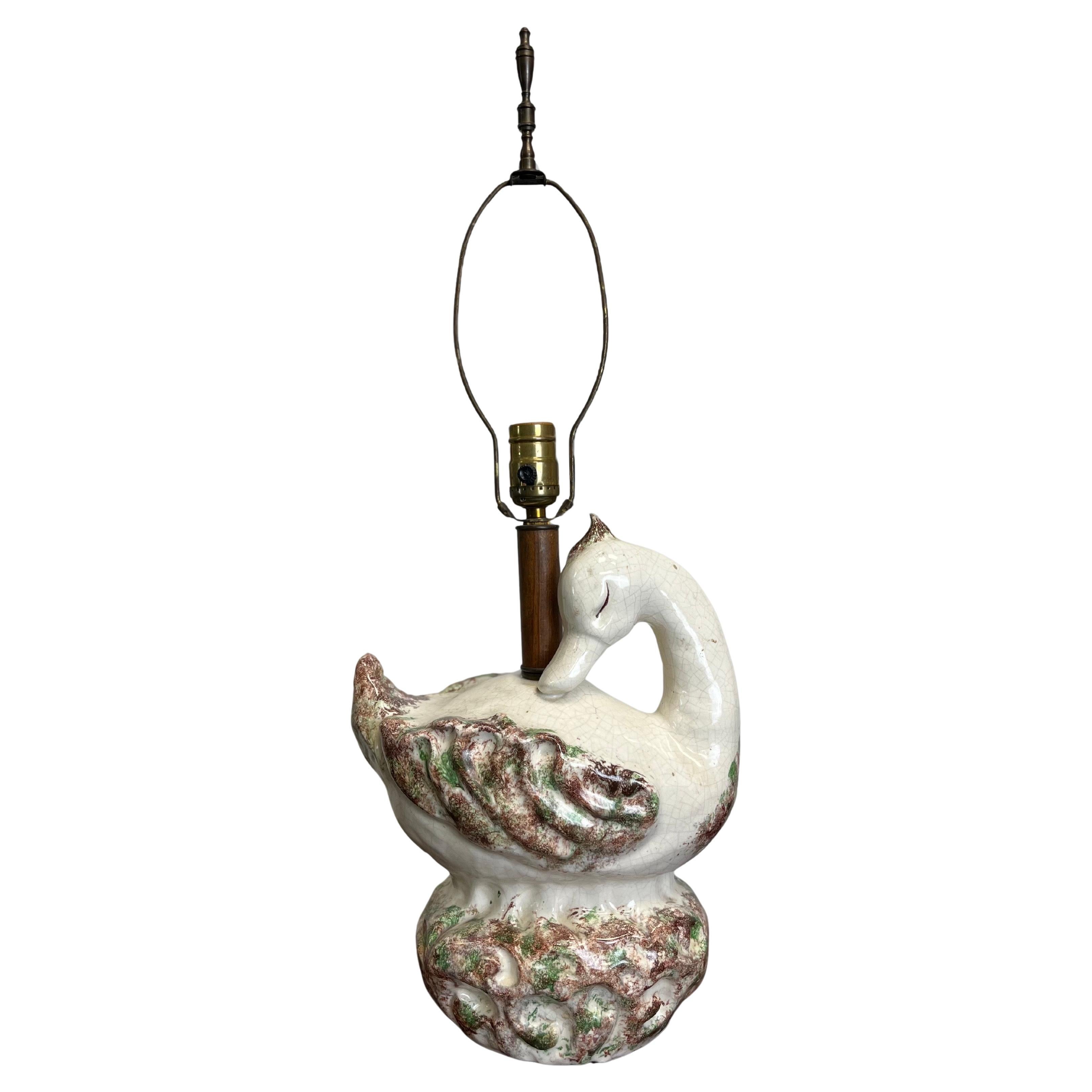 Vintage Keramik Swan Duck Lampe Crackle Glasur
