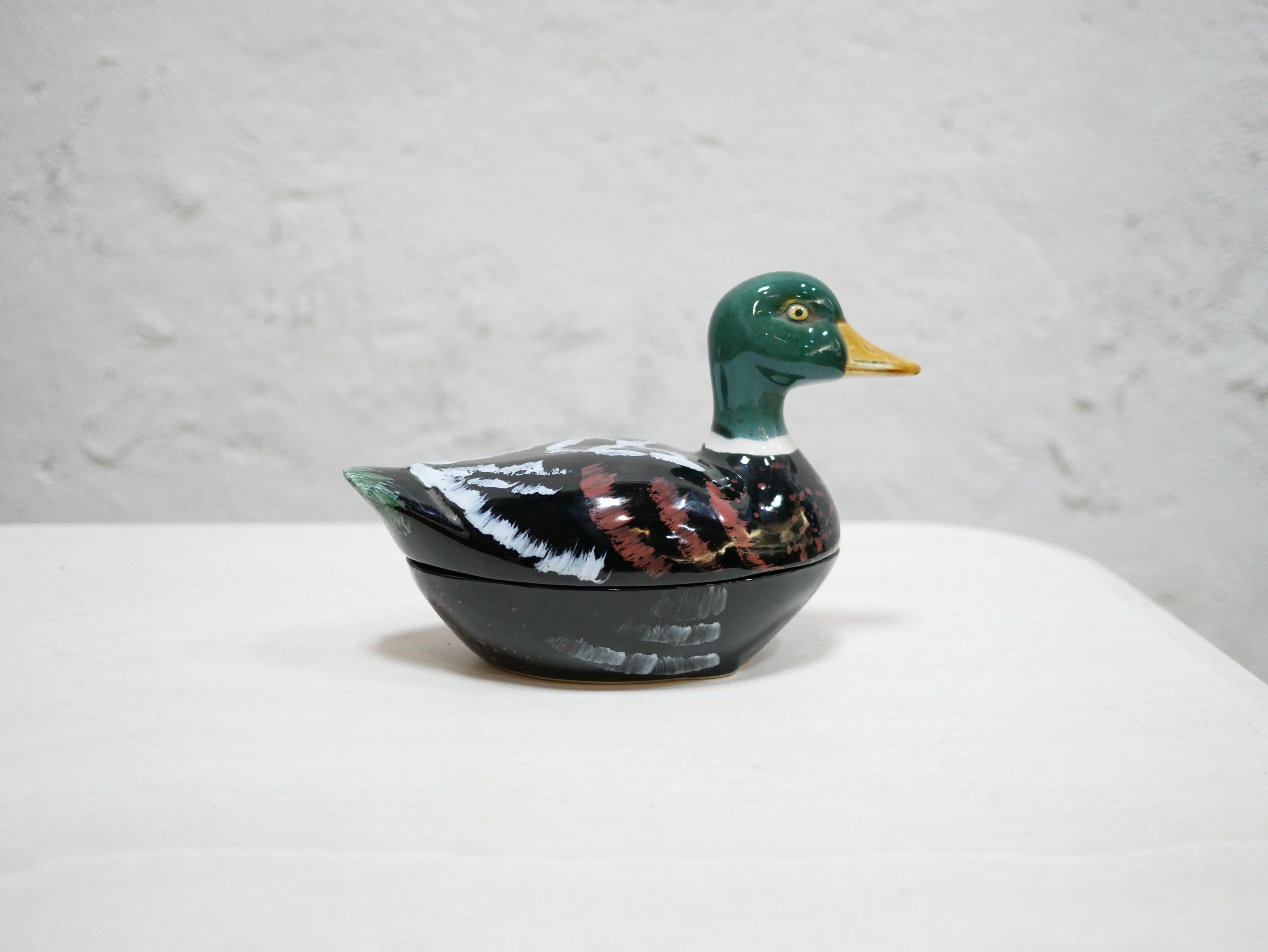 French Vintage ceramic duck terrine by Michel Caugant For Sale