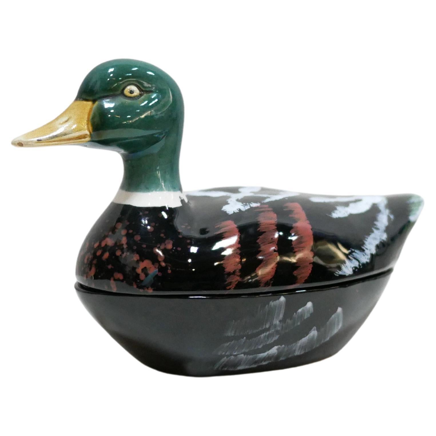 Vintage ceramic duck terrine by Michel Caugant For Sale