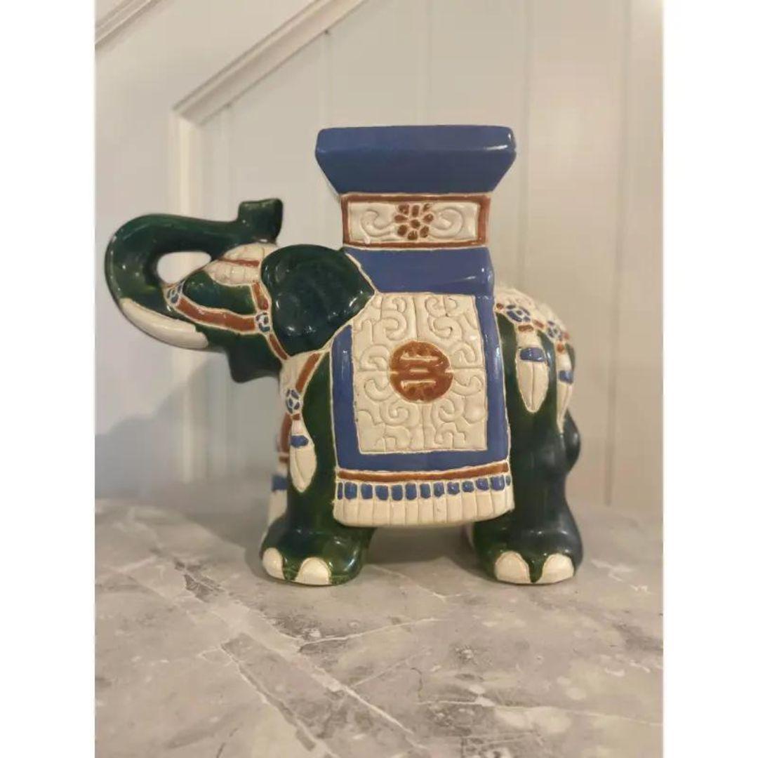Chinoiserie Vintage Ceramic Elephant Garden Stool Plant Stand For Sale