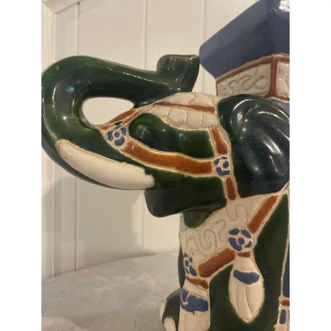 Unknown Vintage Ceramic Elephant Garden Stool Plant Stand For Sale