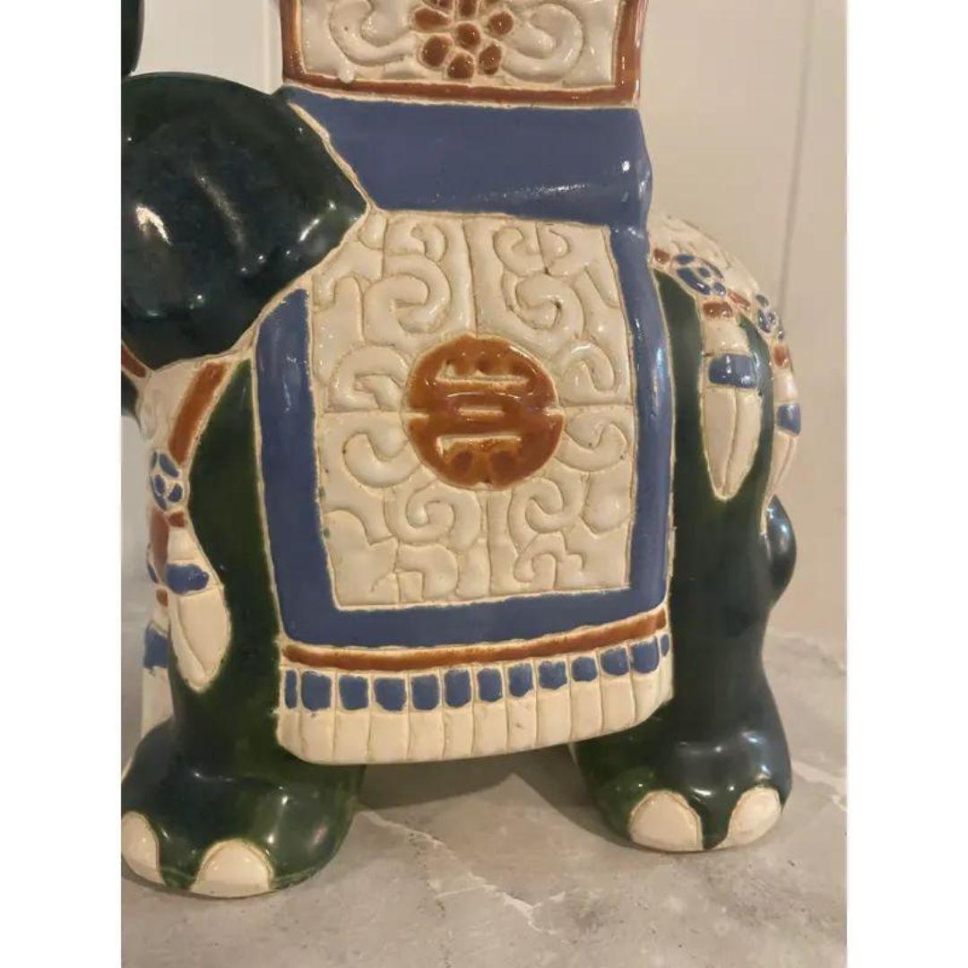 Vintage Ceramic Elephant Garden Stool Plant Stand In Good Condition For Sale In Cookeville, TN