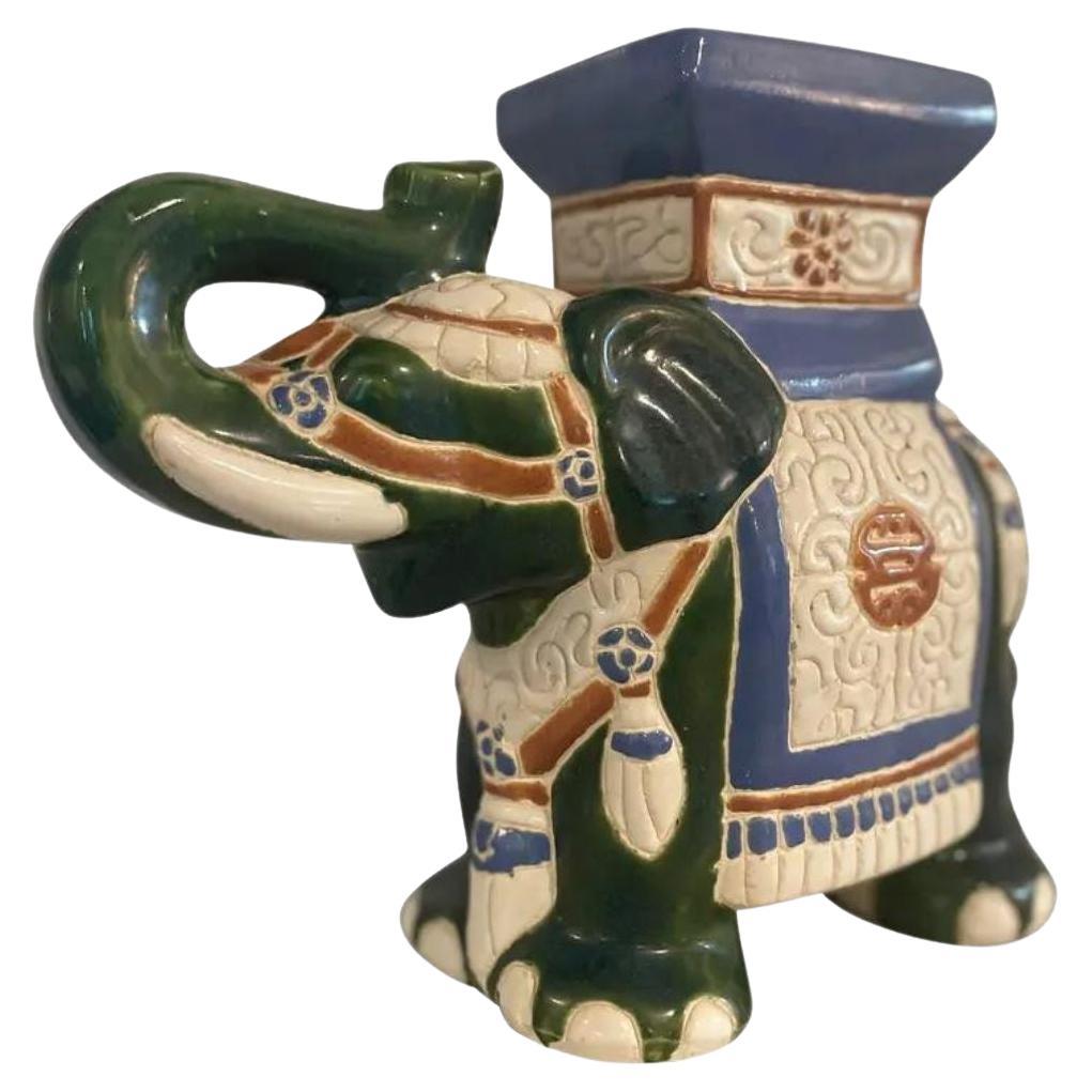 Vintage Ceramic Elephant Garden Stool Plant Stand For Sale