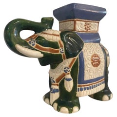 Antique Ceramic Elephant Garden Stool Plant Stand