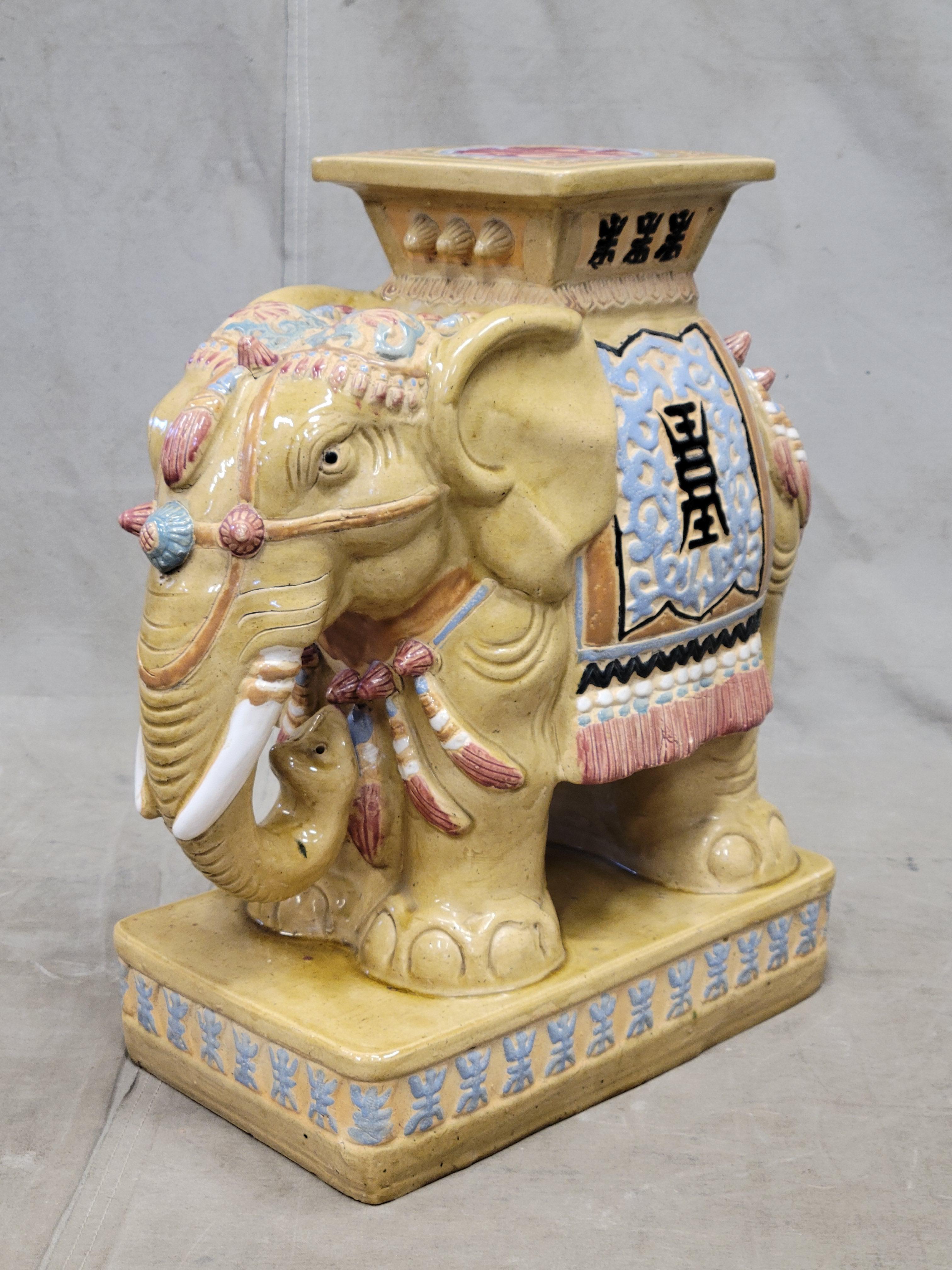Agra Vintage Ceramic Elephant Garden Stools - a Pair