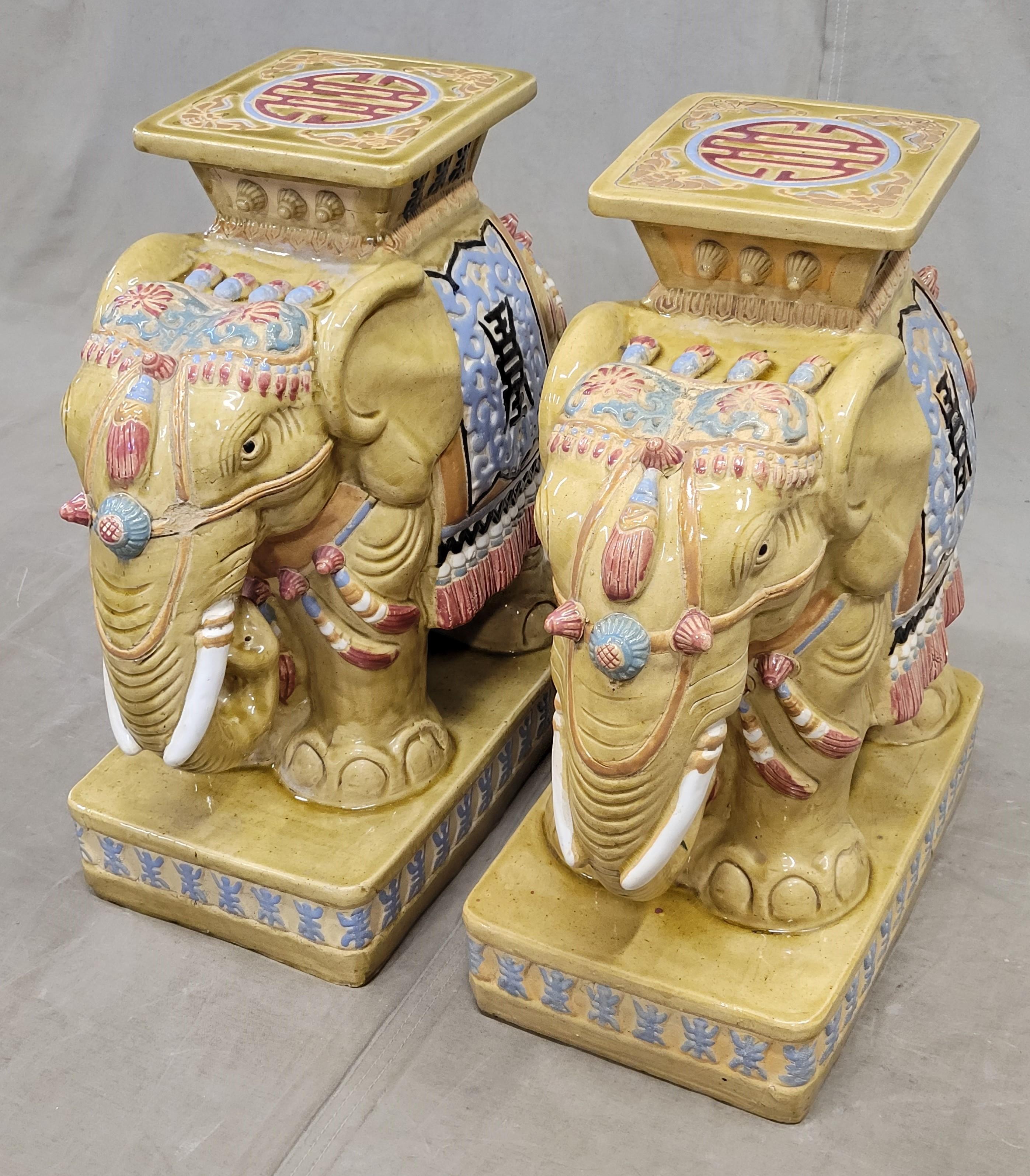 Asian Vintage Ceramic Elephant Garden Stools - a Pair