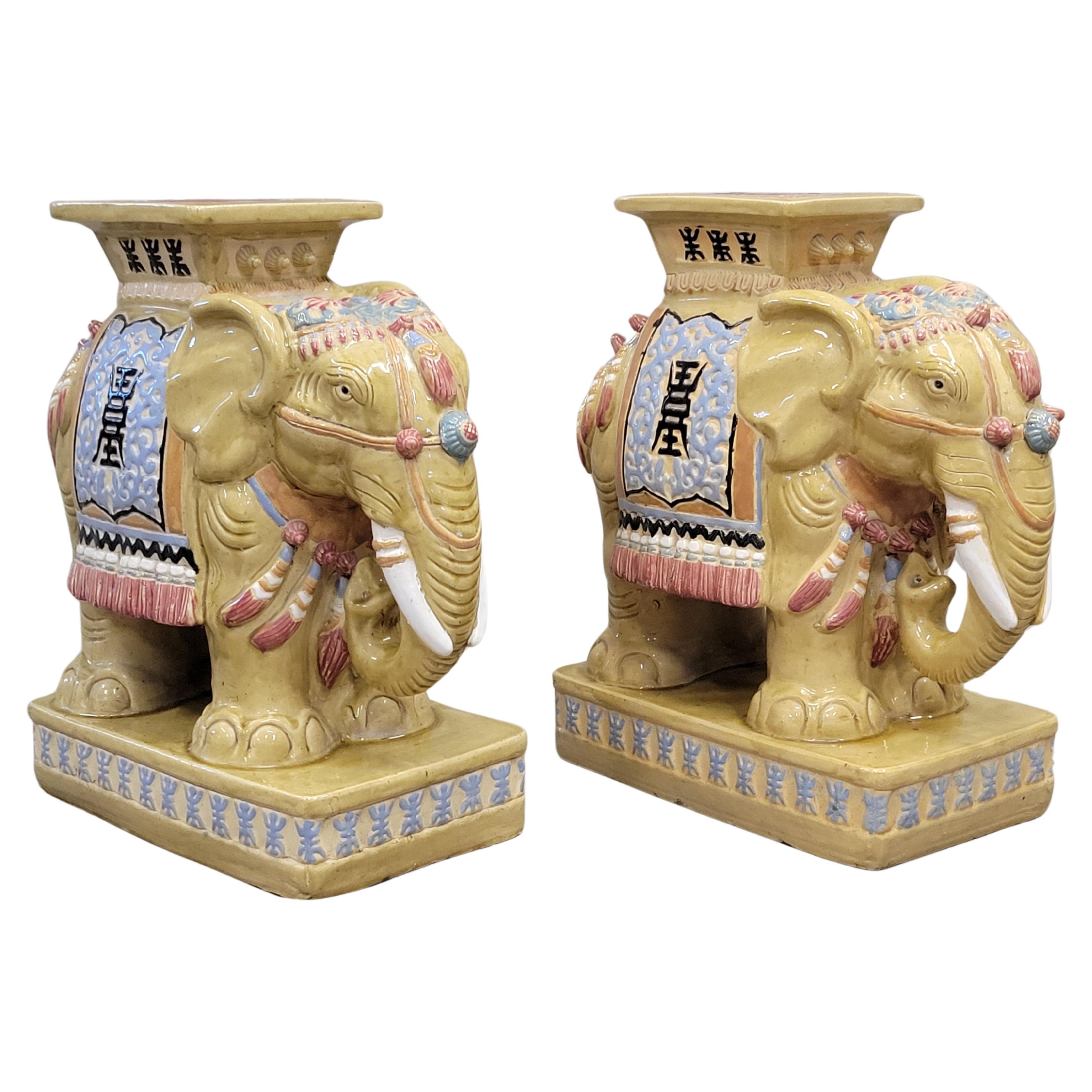 Vintage Ceramic Elephant Garden Stools - a Pair