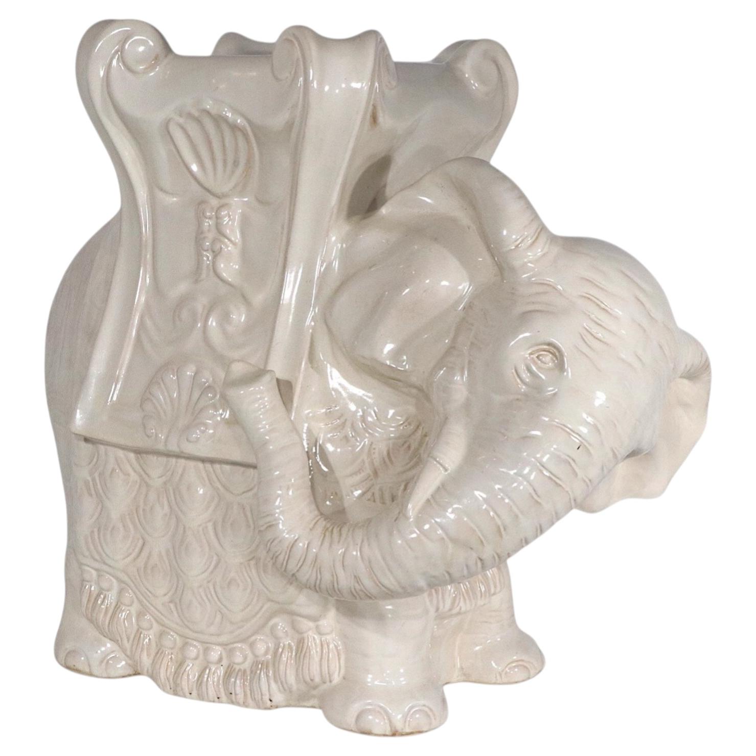 Vintage Ceramic Elephant Side Table Stool Plant Stand