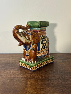 Vintage Ceramic Elephant Stand - Hand Painted Mini Pedestal