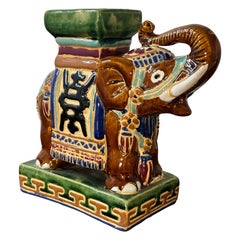 Vintage Ceramic Elephant Stand - Hand Painted Mini Pedestal