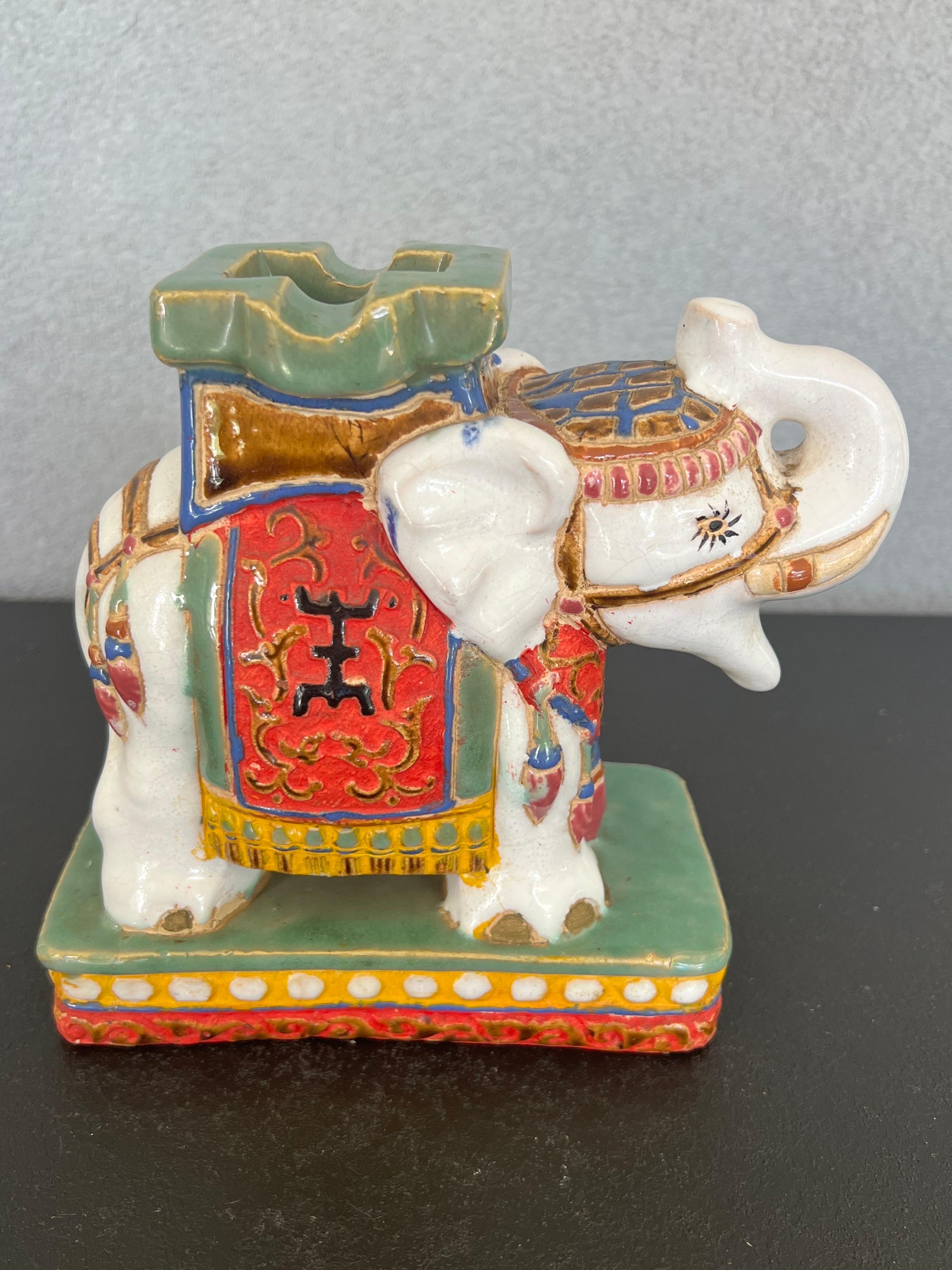 Hand-Painted Vintage Ceramic Elephant Ashtray  For Sale