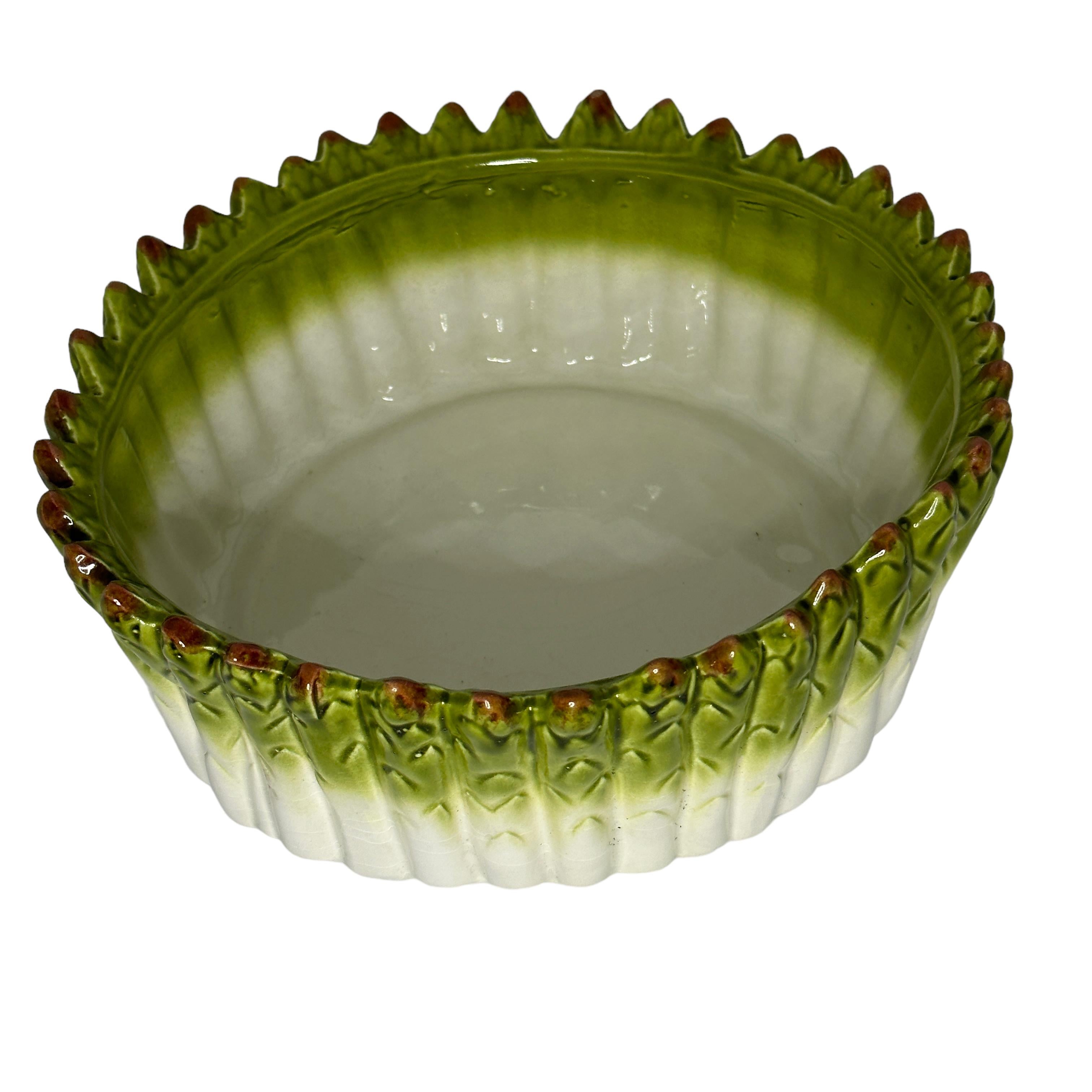 Italian Vintage Ceramic Faience Majolica Asparagus Serving Bowl, Italy 1980s For Sale