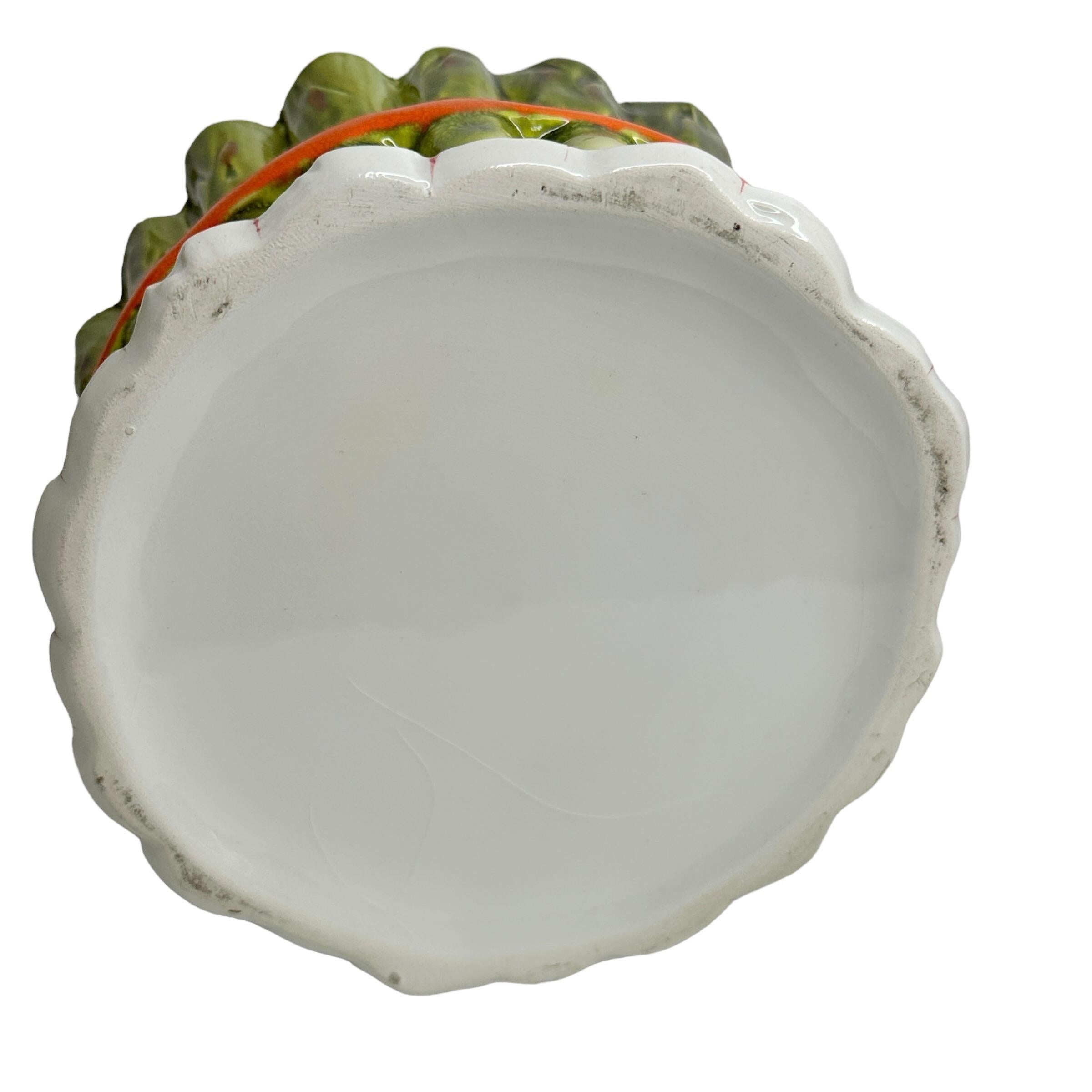 Vintage Ceramic Faience Majolica Asparagus Serving Canister or Jar Saucer Italy Bon état - En vente à Nuernberg, DE
