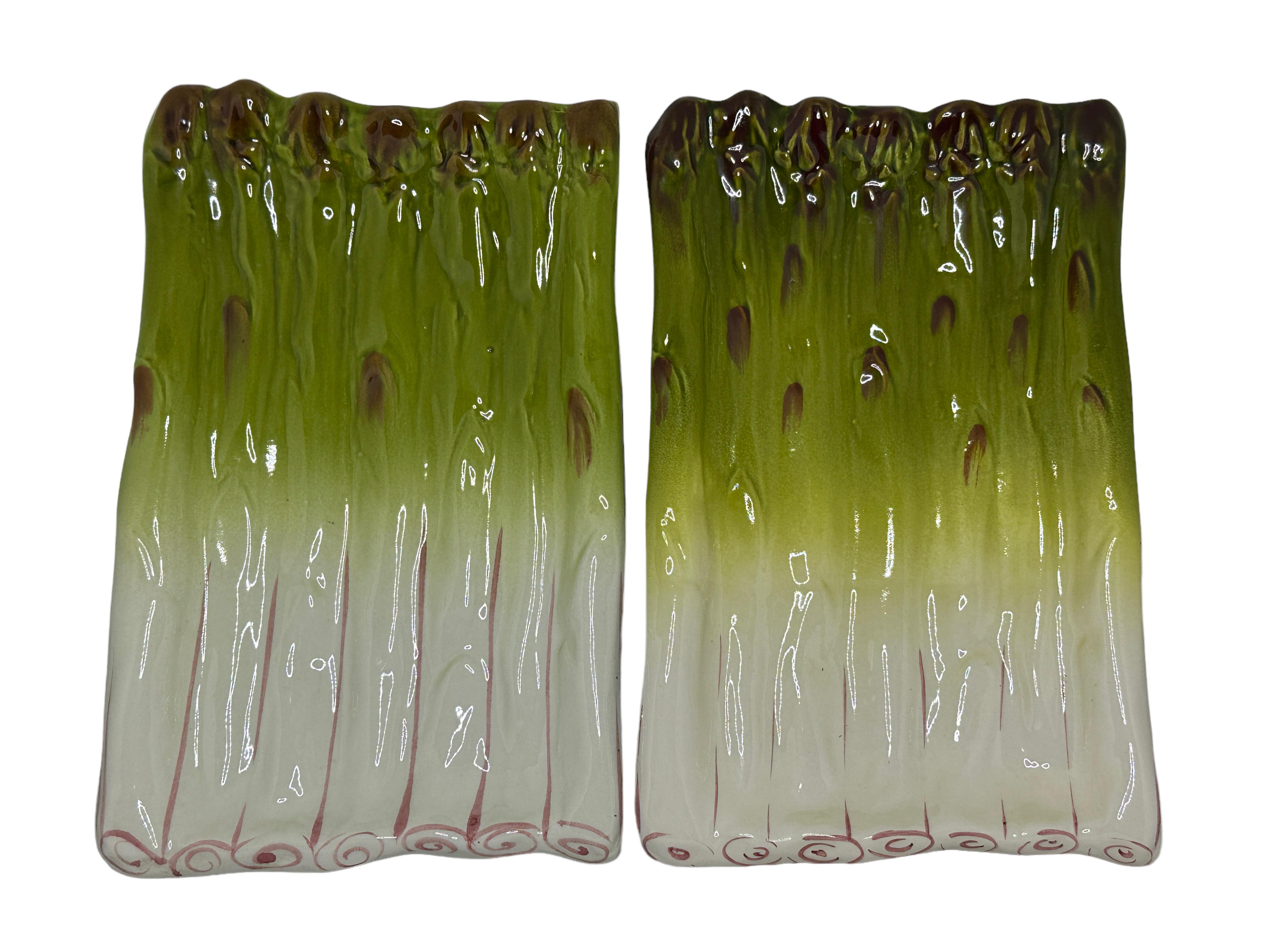 Modern Vintage Ceramic Faience Majolica Asparagus Set of Six Plates, Italy 1980s For Sale