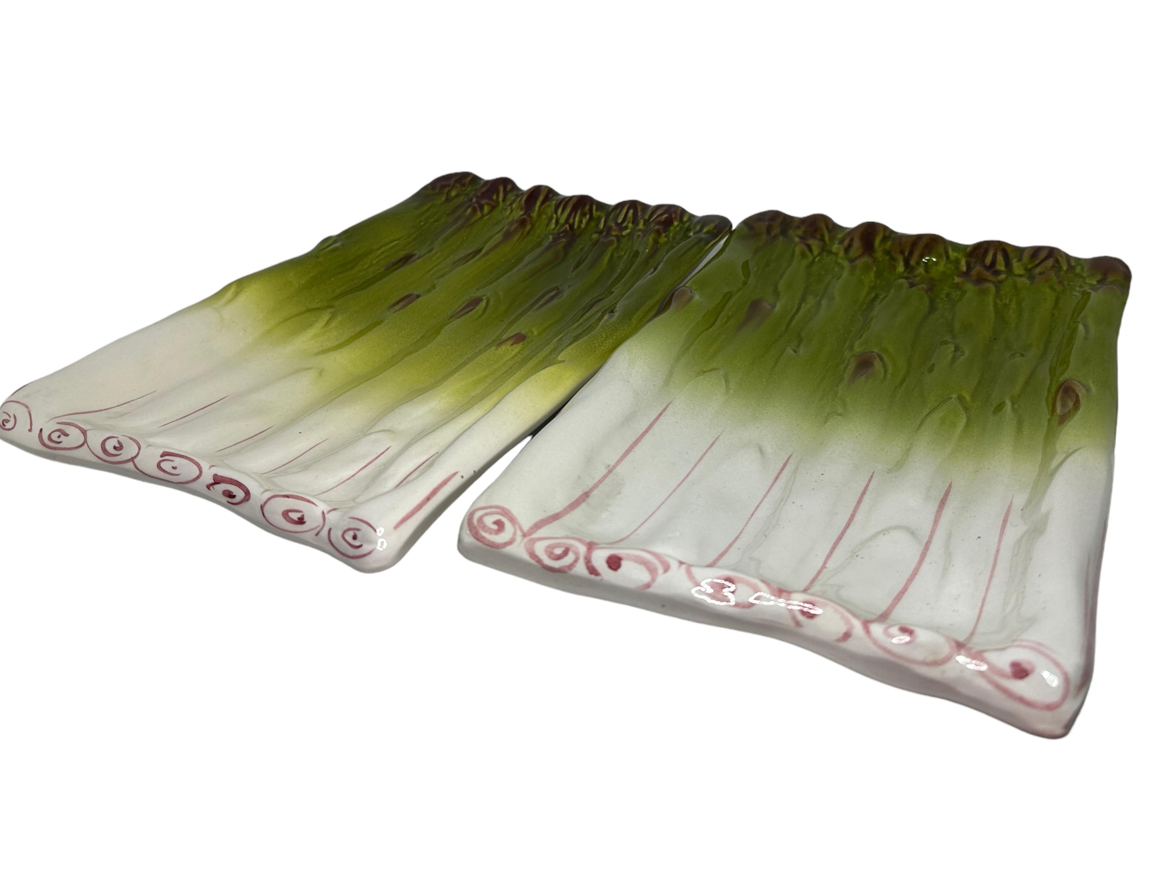Vintage Ceramic Faience Majolica Asparagus Set of Six Plates, Italy 1980s In Good Condition For Sale In Nuernberg, DE