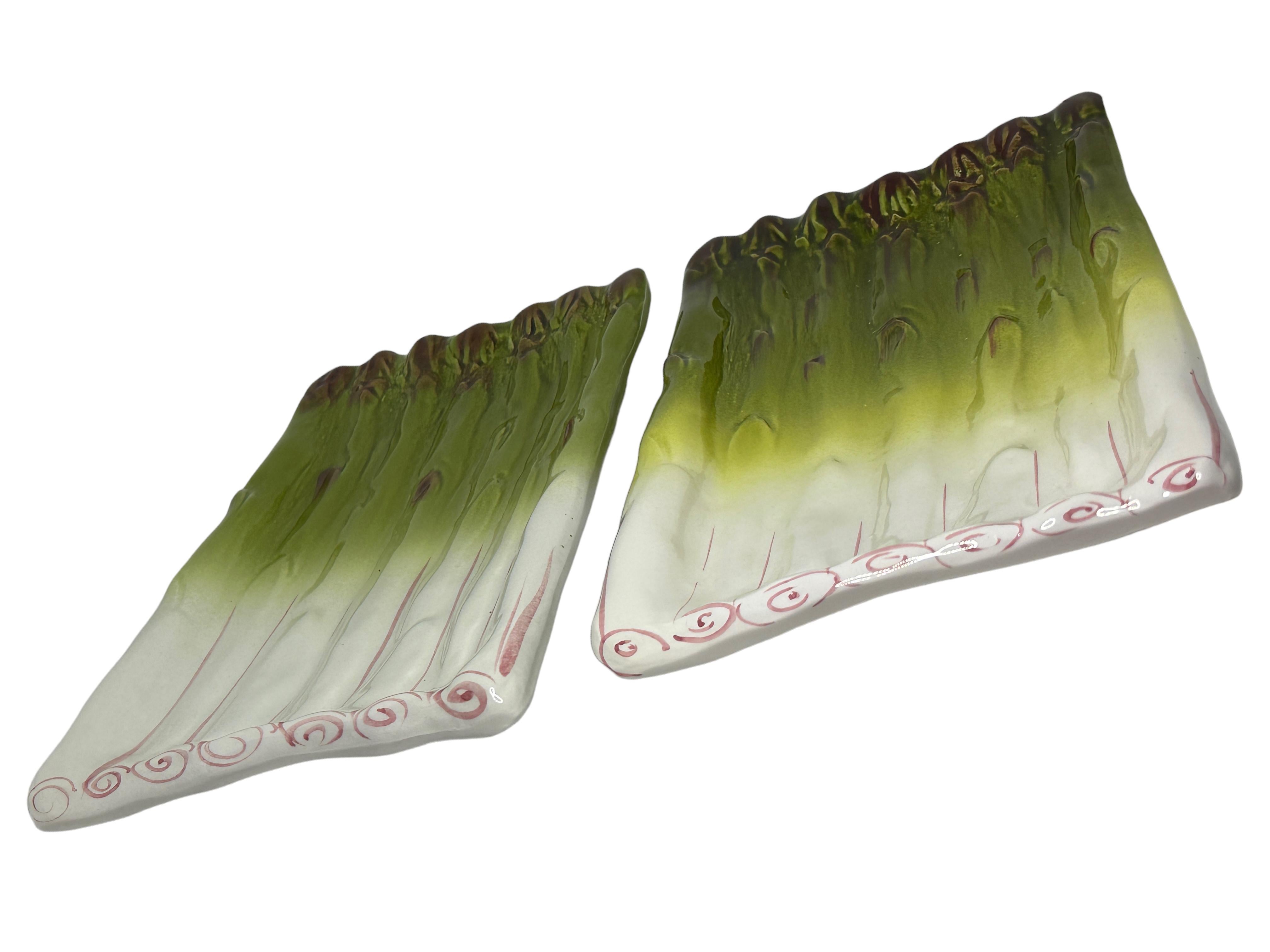 Vintage Ceramic Faience Majolica Asparagus Set of Six Plates, Italy 1980s For Sale 1