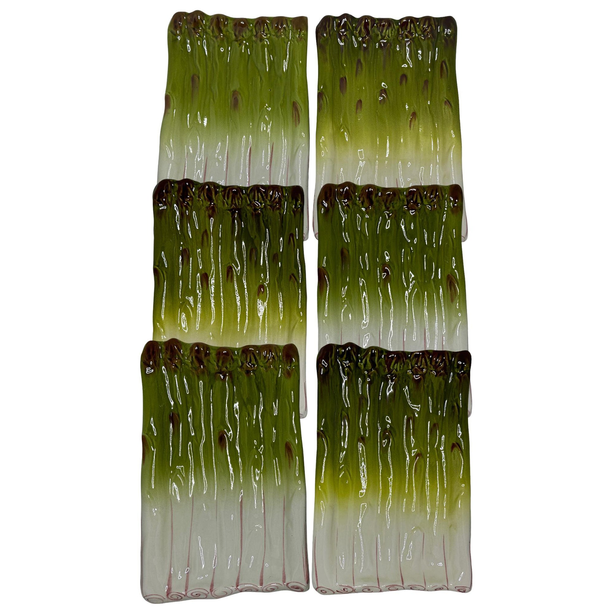 Vintage Ceramic Faience Majolica Asparagus Set of Six Plates, Italy 1980s