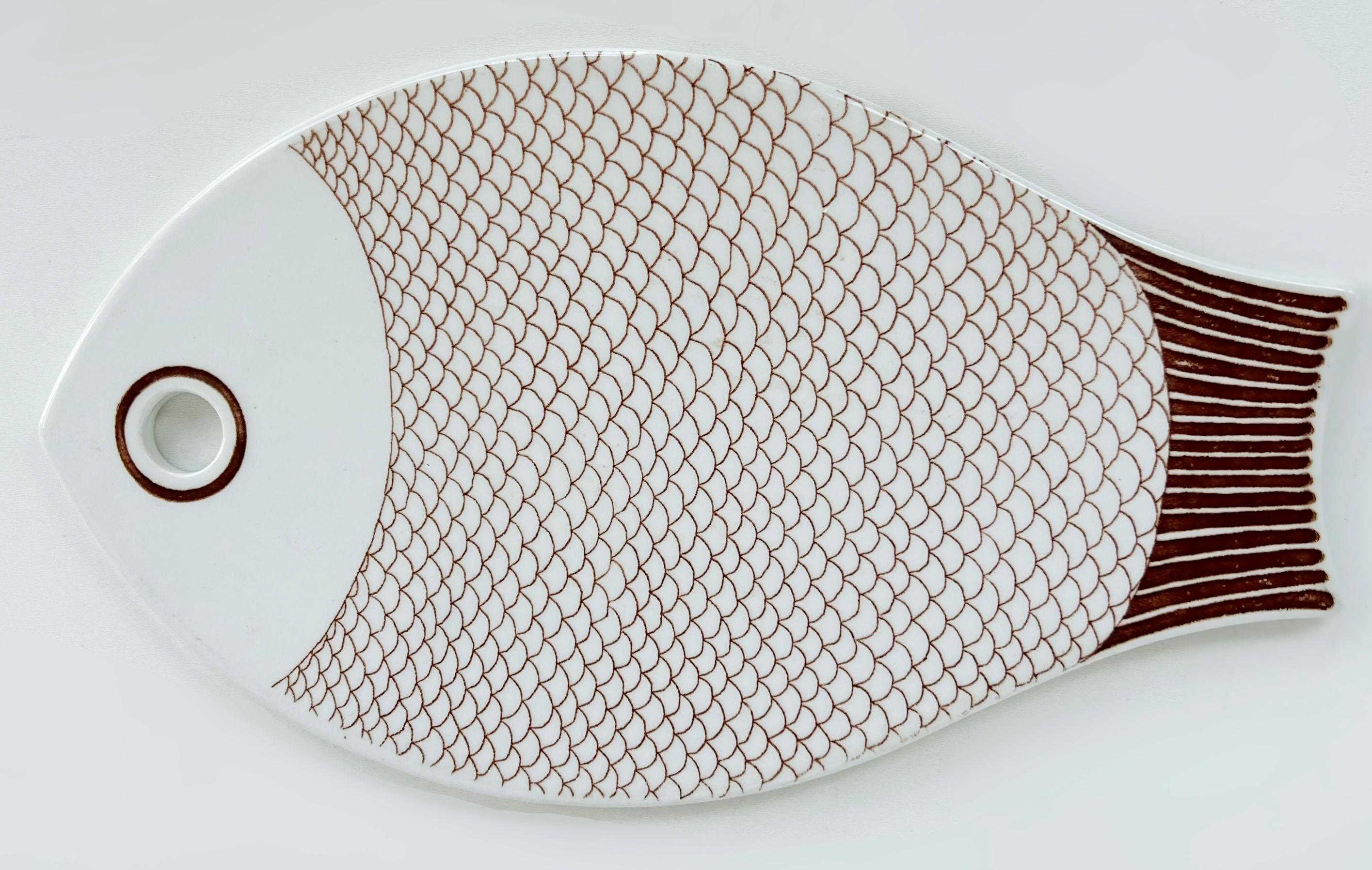 Glazed Vintage Ceramic Fish Serving Platter, Danish Modern Style For Sale