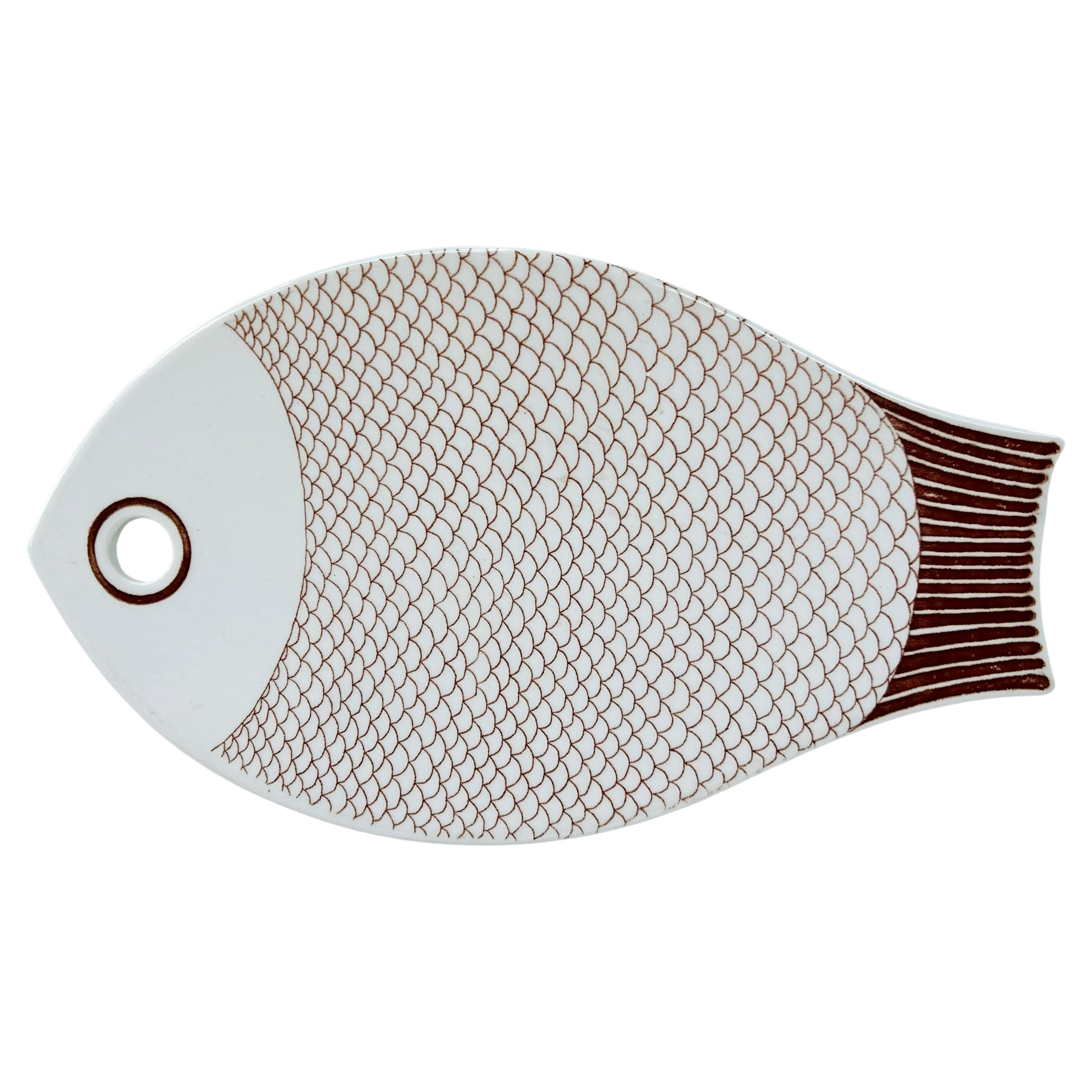 Vintage Ceramic Fish Serving Platter, Danish Modern Style For Sale