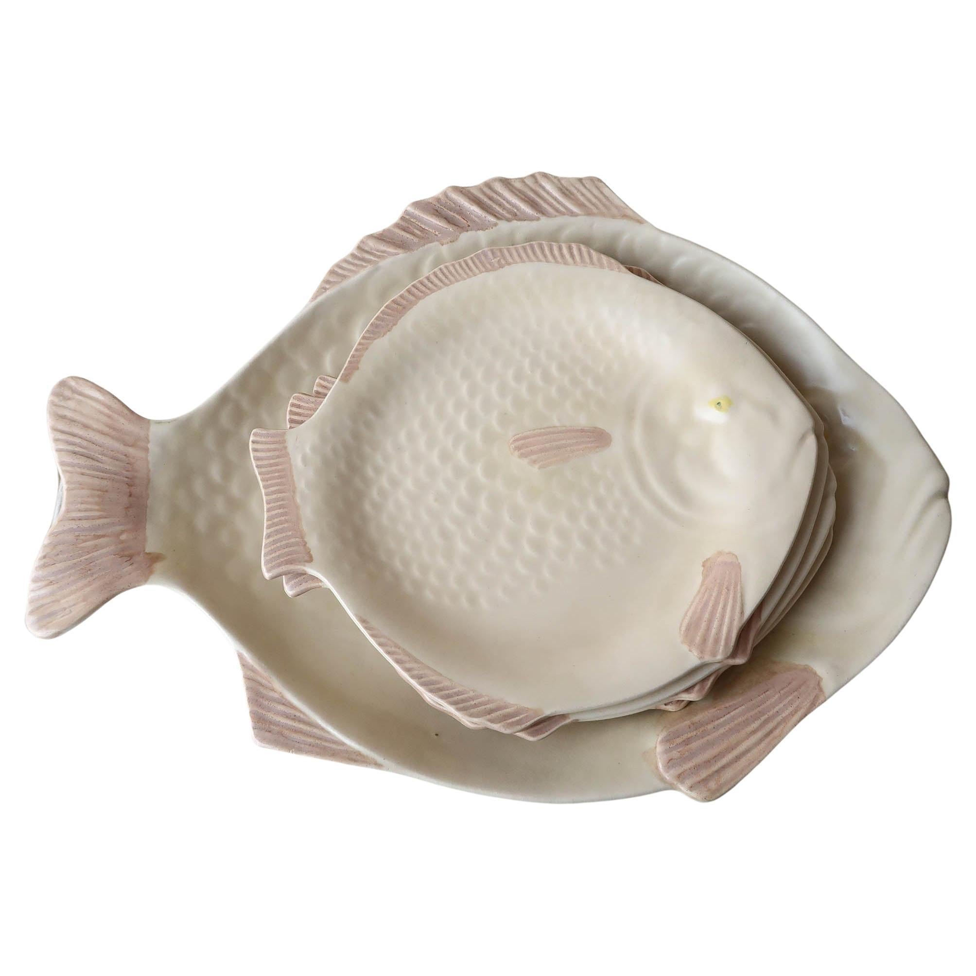 Vintage Ceramic Fish Set, English, 1930s For Sale