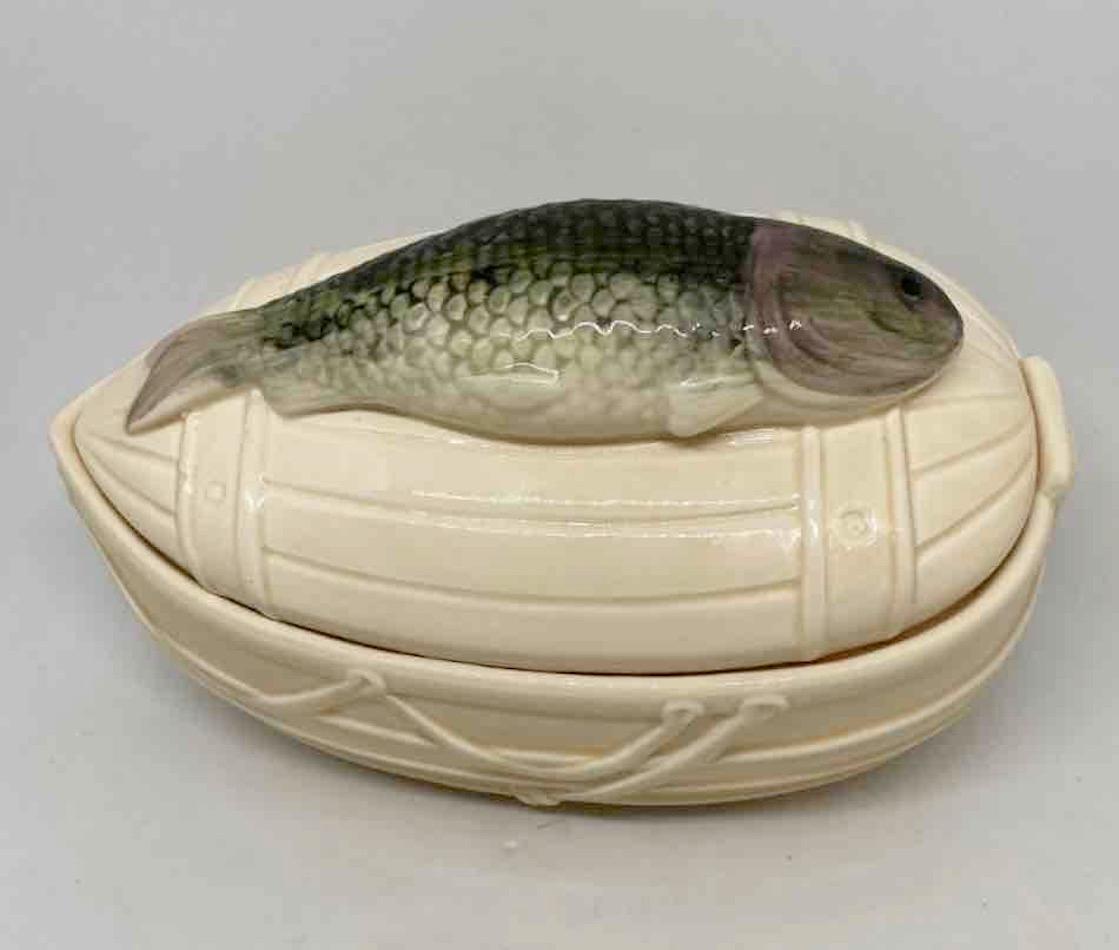 Vintage Ceramic Fish Tureen for Marinated Herring or Trout Dinnerware For Sale 1