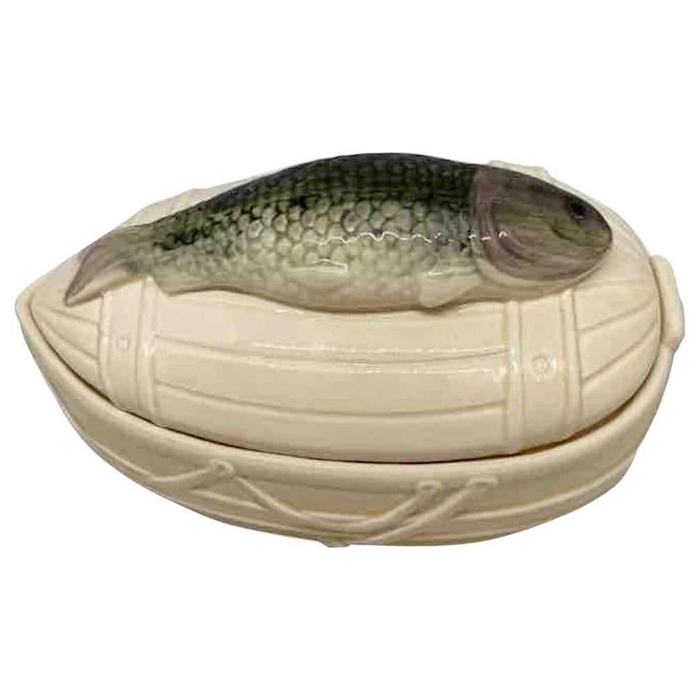 Vintage Ceramic Fish Tureen for Marinated Herring or Trout Dinnerware For Sale