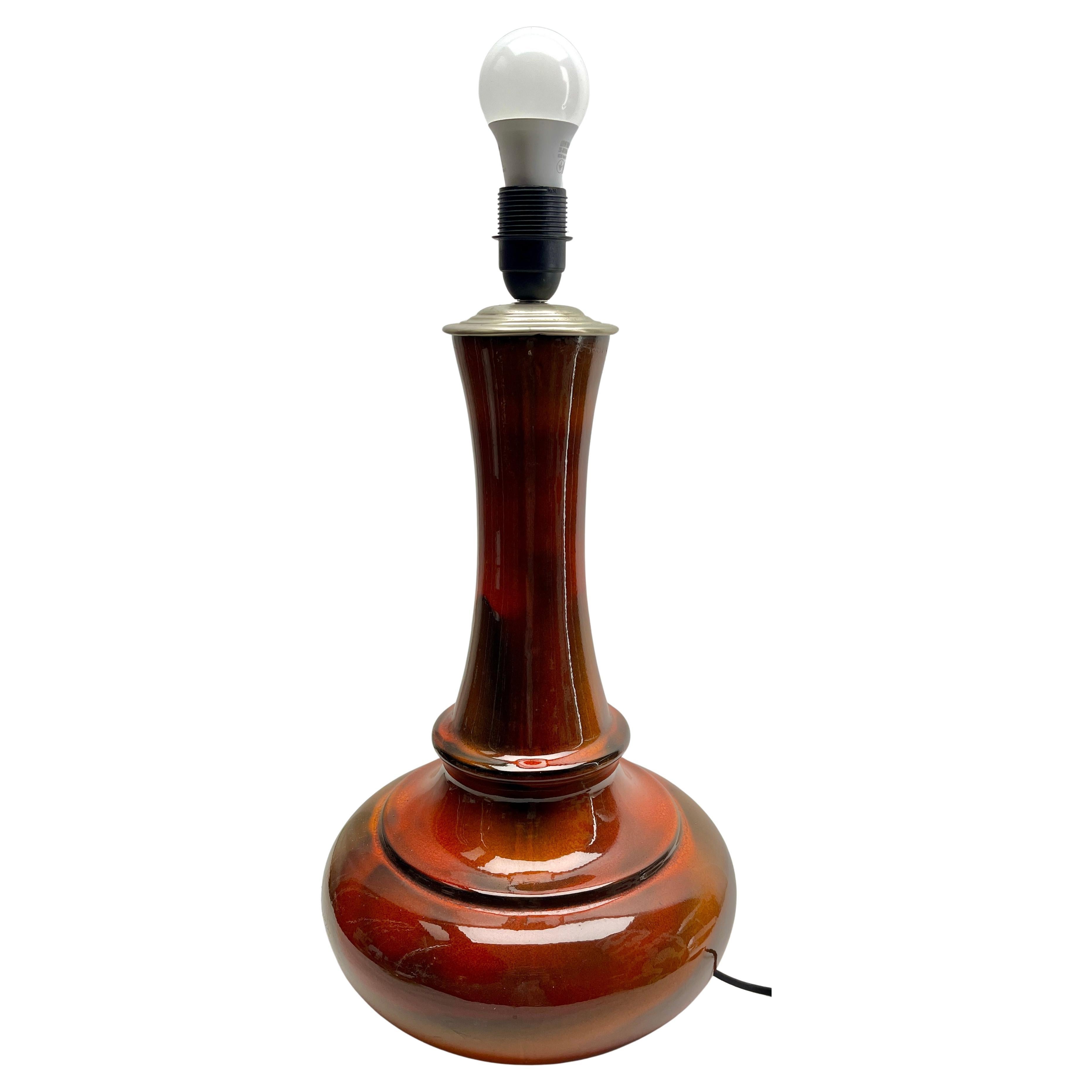 Vernissé Lampadaire ou lampe de table vintage en céramique émaillée orange en vente
